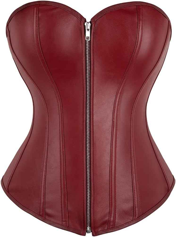 Kranchungel Corsets for Women Plus Size Faux Leather Steampunk Corset Top Zipper Bustier