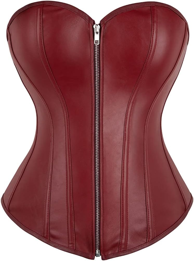 Kranchungel Corsets for Women Plus Size Faux Leather Steampunk Corset Top Zipper Bustier