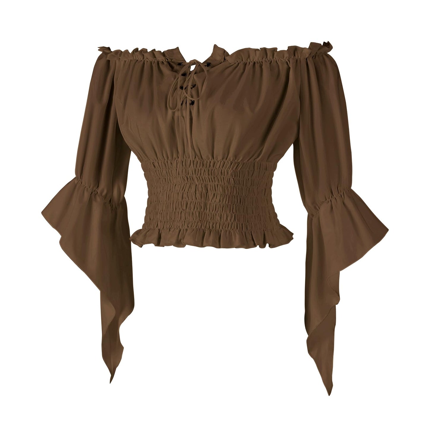 Womens Renaissance Peasant Blouse Off Shoulder Trumpet Sleeve Tops