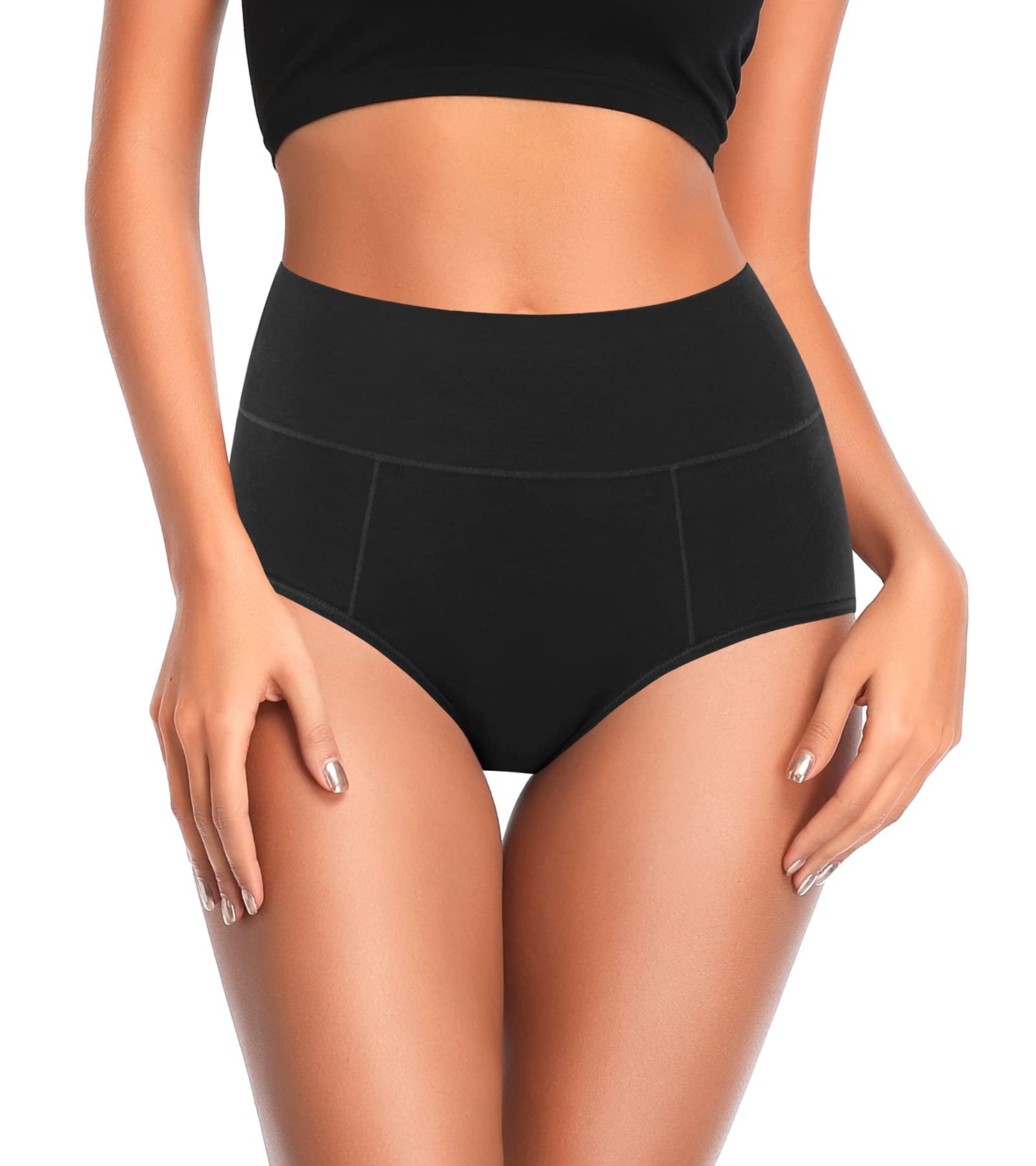 ASIMOON Tummy Control High Waisted Underwear for Women Cotton Plus Size Full Coverage Panties Ladies Briefs