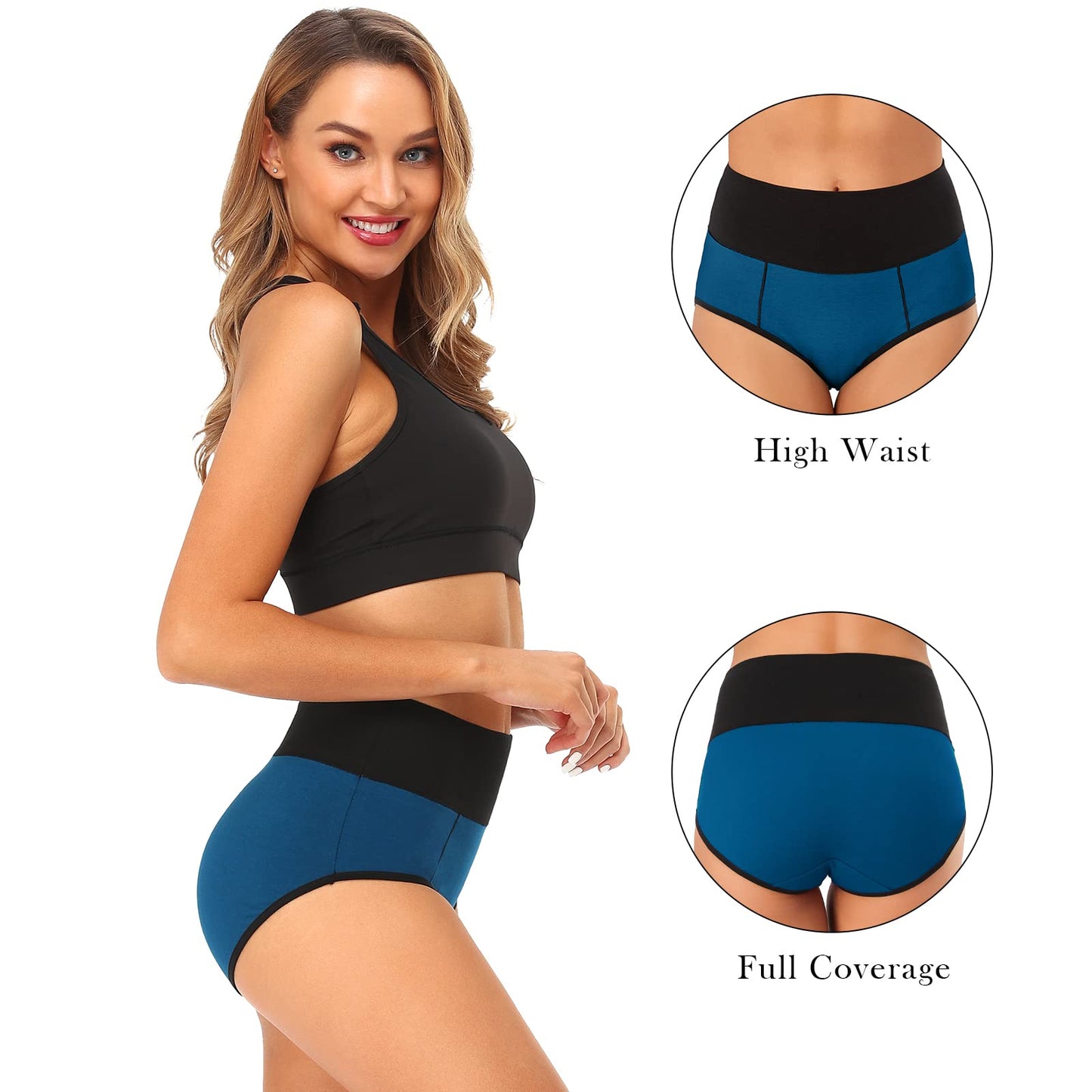 ASIMOON Tummy Control High Waisted Underwear for Women Cotton Plus Size Full Coverage Panties Ladies Briefs