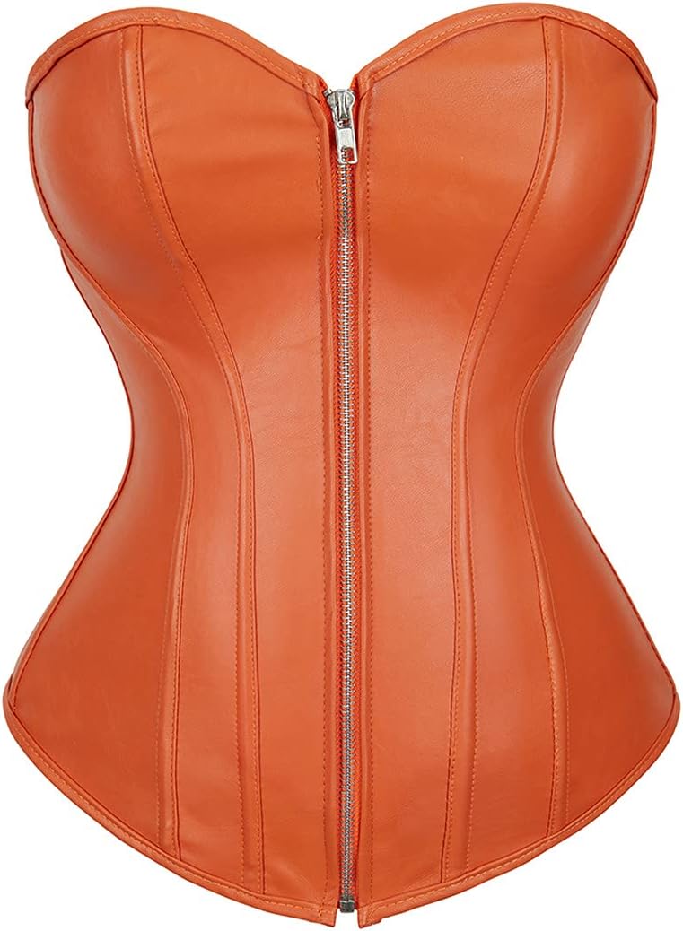 Kranchungel Corsets for Women Plus Size Faux Leather Steampunk Corset Top Zipper Bustier