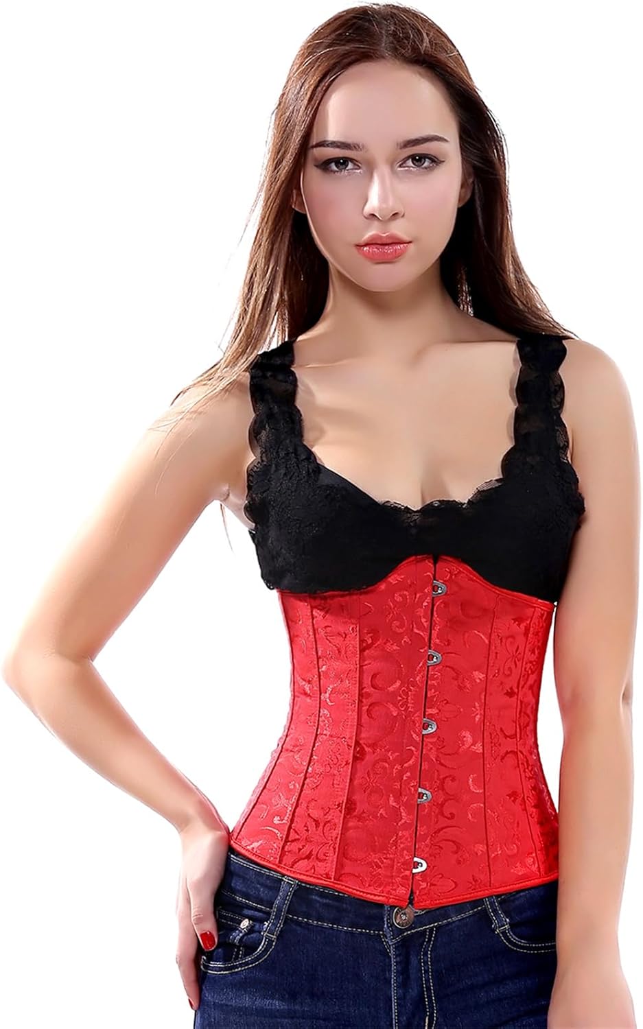 Zhitunemi Women's Lace Up Boned Jacquard Brocade Waist Training Underbust Corset