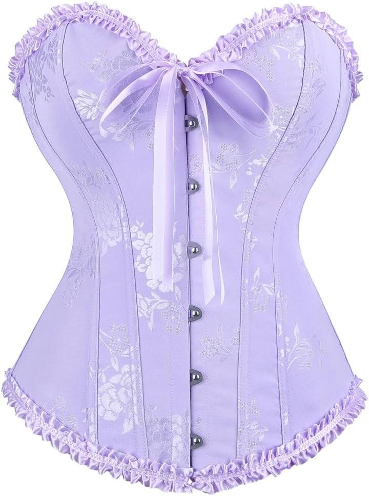 frawirshau Women's Lace Up Boned Overbust Corset Bustier Lingerie Bodyshaper Top