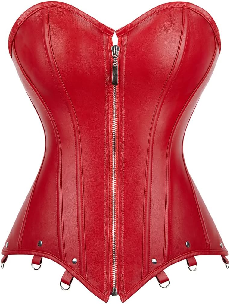 Kranchungel Corsets for Women Plus Size Faux Leather Steampunk Corset Top Zipper Bustier