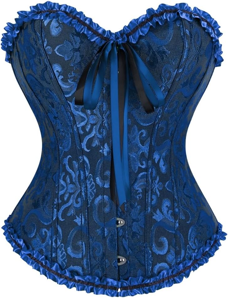 frawirshau Women's Lace Up Boned Overbust Corset Bustier Lingerie Bodyshaper Top