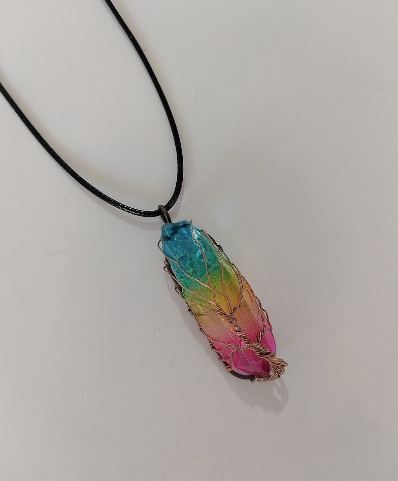 Hot Selling Stone Crystal Pillar Tree Of Life Pendant In Fashion Necklace