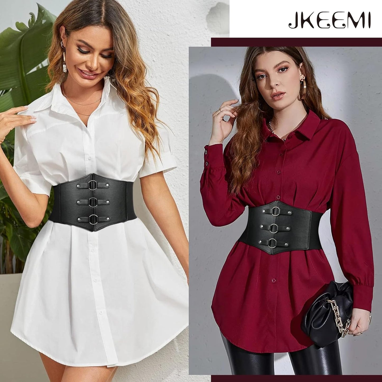 Women Corset Belt Metal O-Ring Heart-Ring Wide Elastic Waspie Waist Belt for Daily Cosplay Halloween Costumes