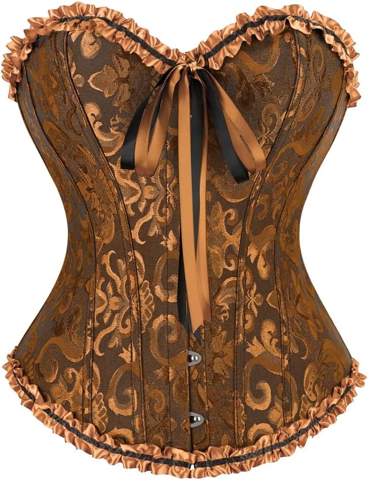 frawirshau Women's Lace Up Boned Overbust Corset Bustier Lingerie Bodyshaper Top