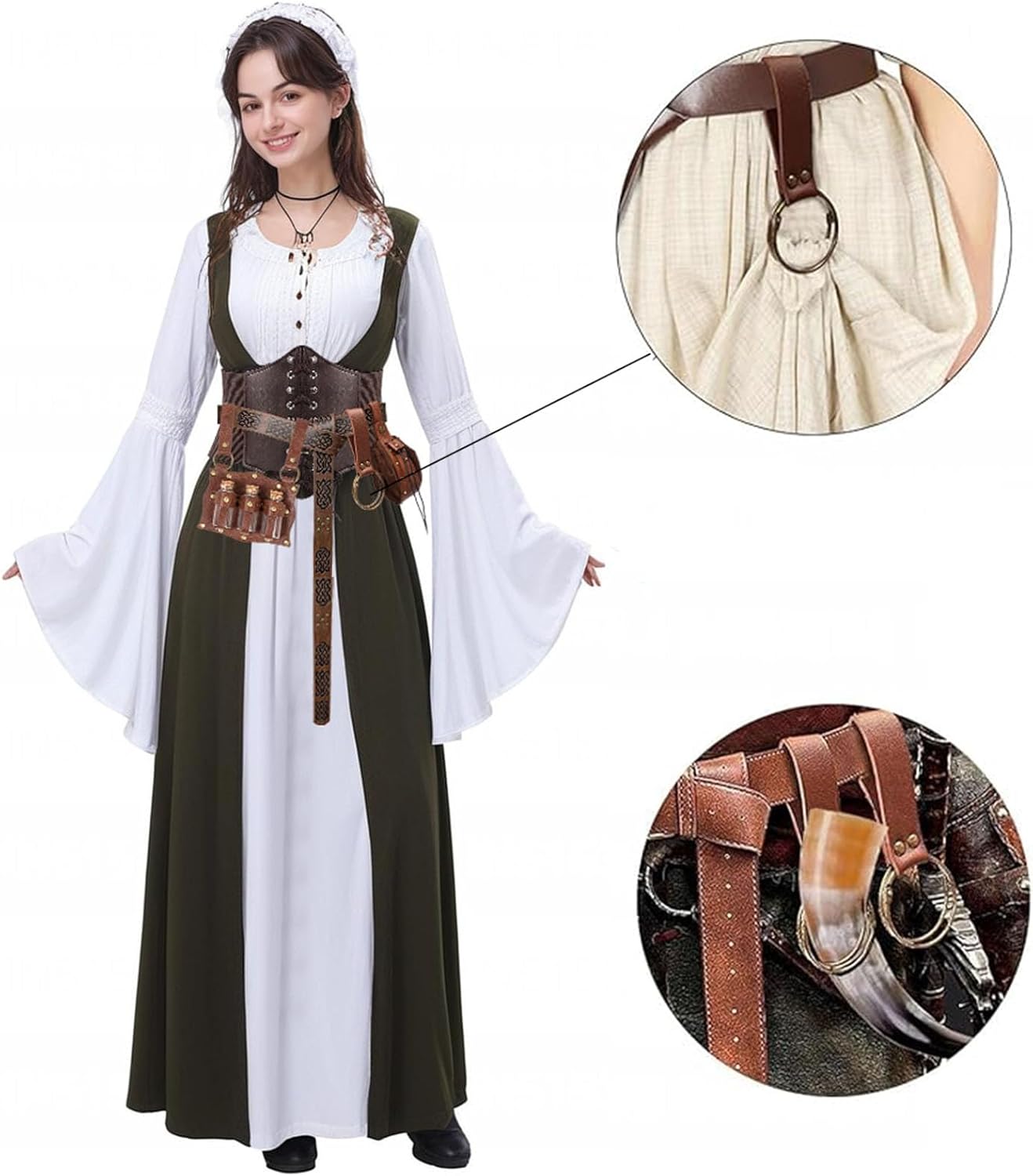 SUMGOGO 5PCS Renaissance Costume Corset Belt Pouch Potion Bottle Vila Sword Frog Hook Medieval Festival Halloween Accessory