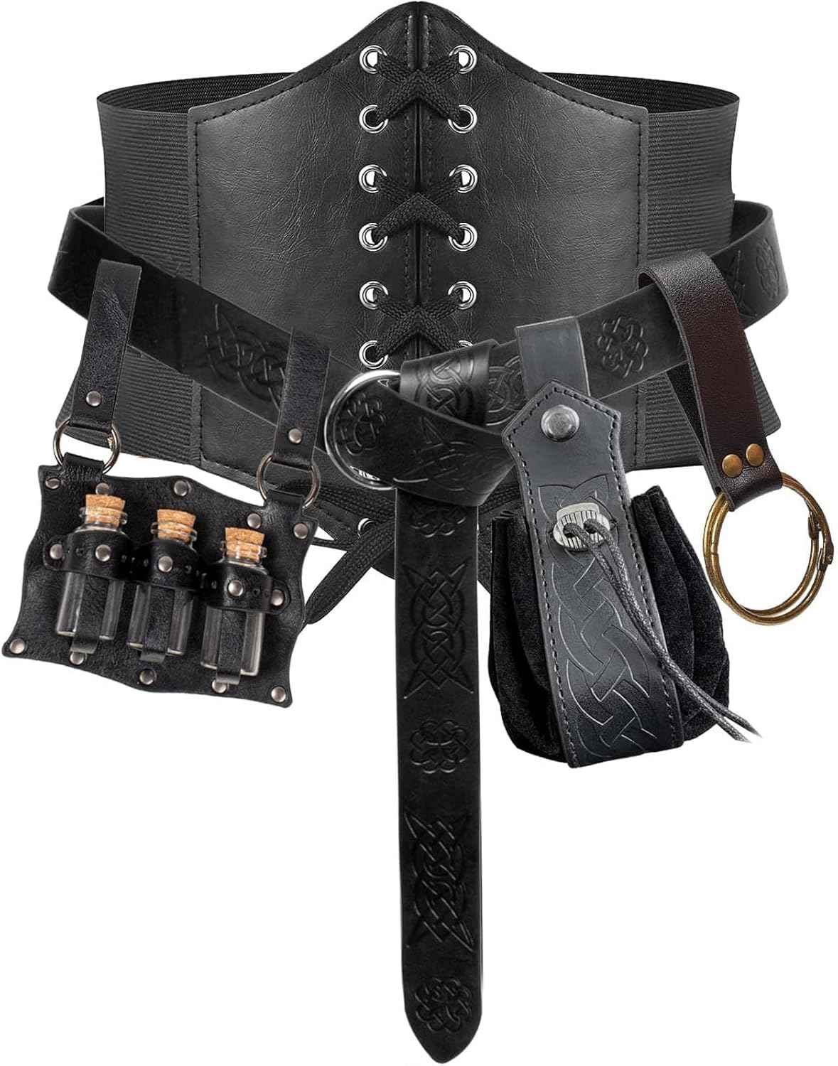 5PCS Renaissance Costume Sets Corset Waistband Belt Pouch Coin Purse Potion Bottle Vials Skirt Hike Medieval Cosplay