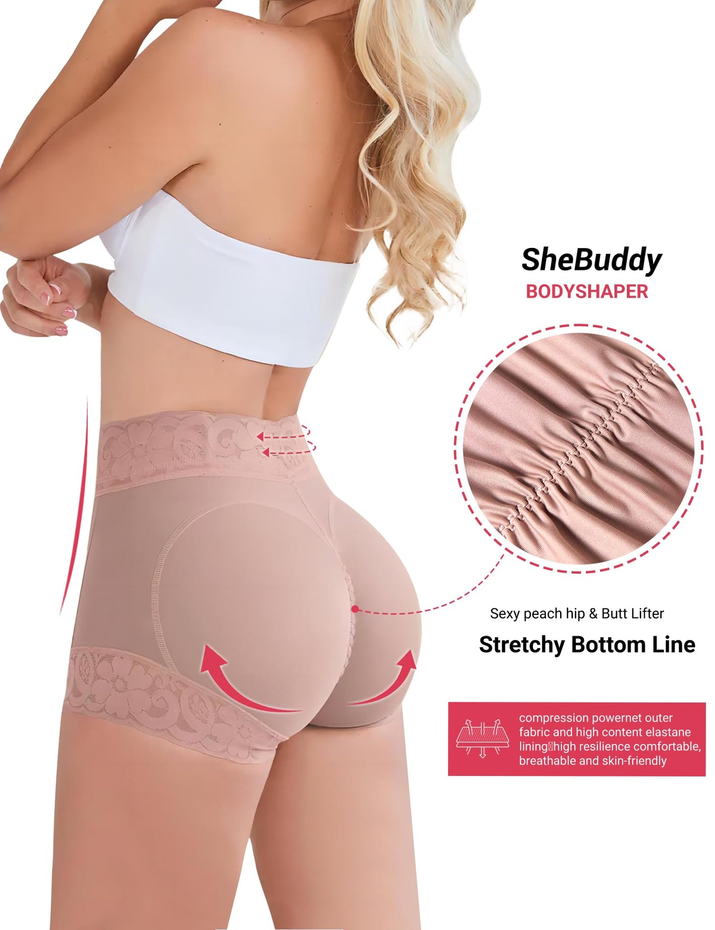 Butt Lifting Panties, Tummy Control Shapewear for Women Compression Underwear Short Lace Butt Lifter Shapewear