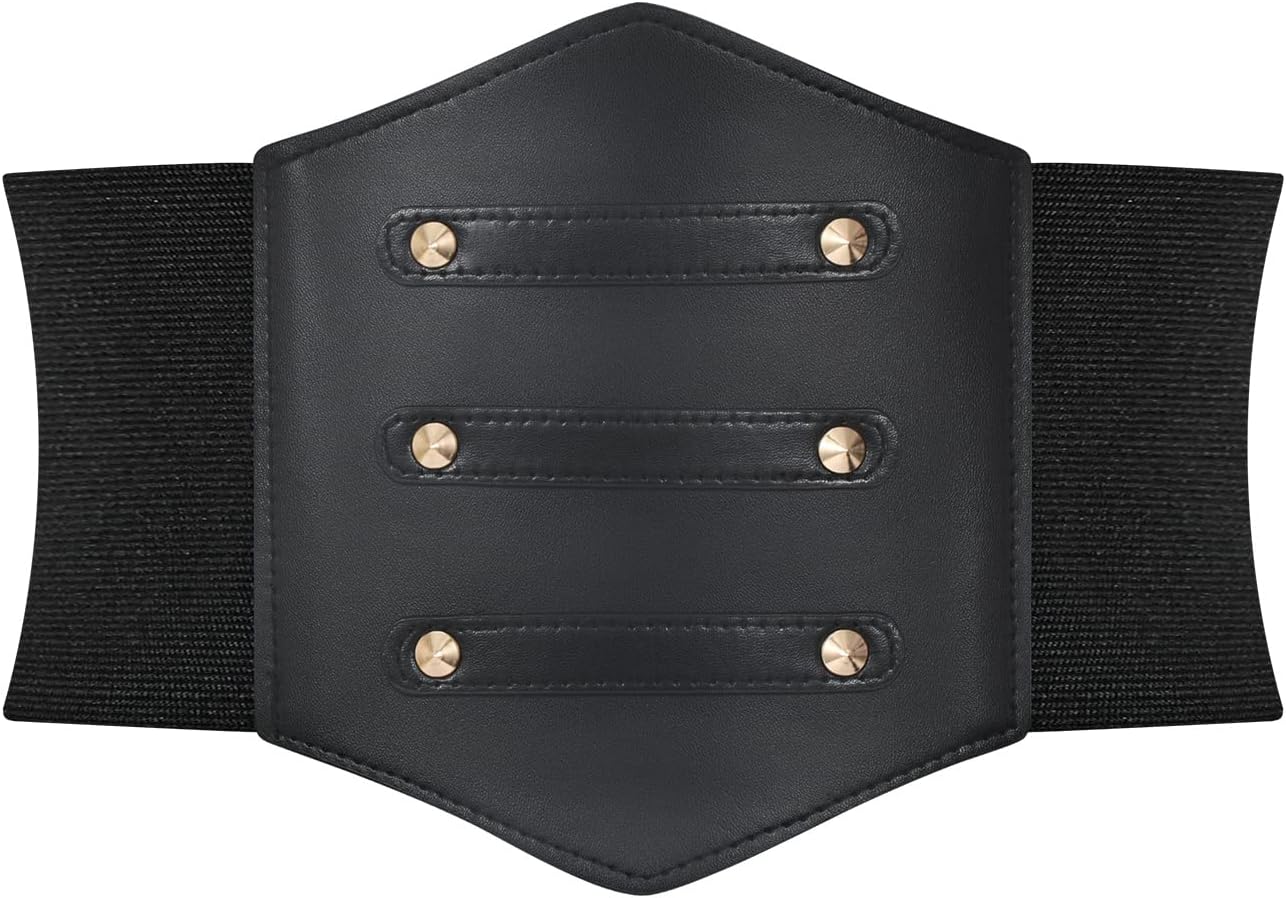 LEACOOLKEY Women Black Tied Waspie Belt, Lace-up Cinch Belt, Corset Elastic Waist Belt