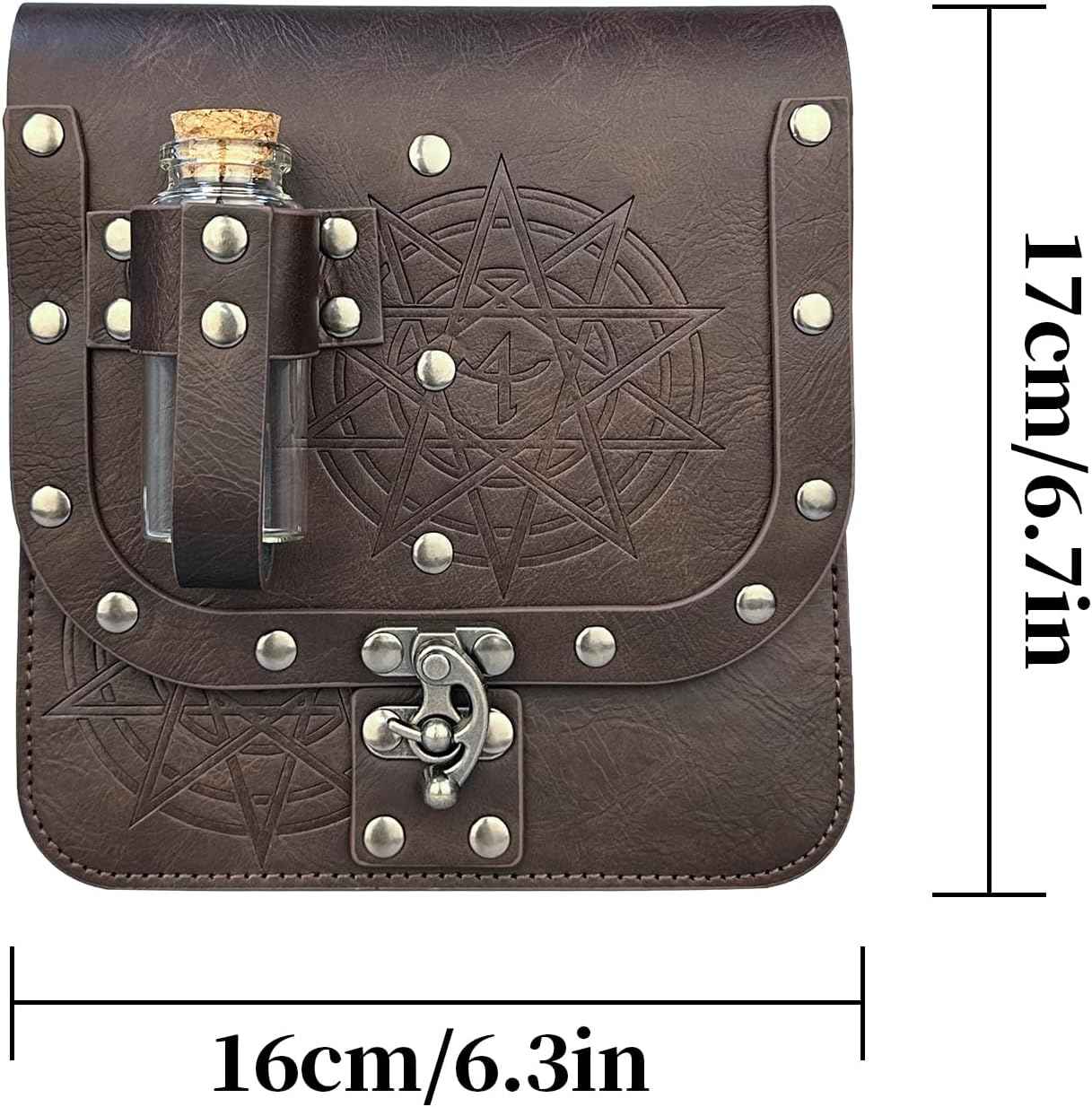 HiiFeuer Medieval Alchemy Faux Leather Belt Bag with 4 Cork Potion Vials, Fantasy Wizard Waist Pouch Side Pack for Ren Faire (Light Brown A)