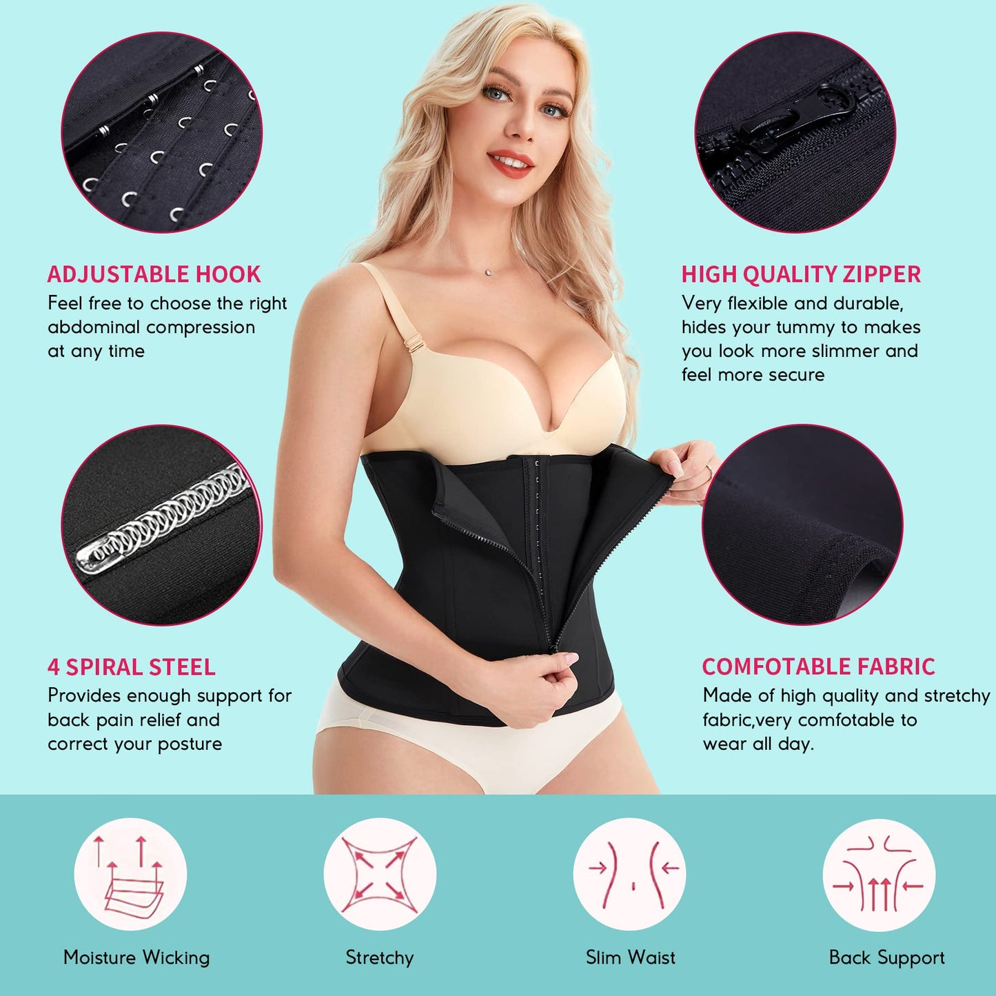 LODAY Waist Trainer Corset for Women Tummy Control Sport Workout Body Shaper Black