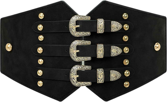 Renaissance Corset Belt for Women Wide Leather Waist Belt for Dresses and Costumes
