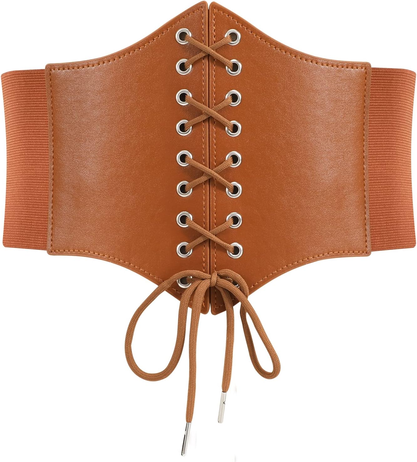 LEACOOLKEY Women Black Tied Waspie Belt, Lace-up Cinch Belt, Corset Elastic Waist Belt