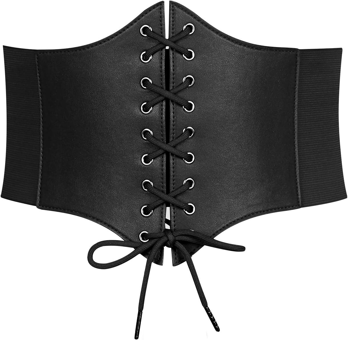 LEACOOLKEY Women Black Tied Waspie Belt, Lace-up Cinch Belt, Corset Elastic Waist Belt