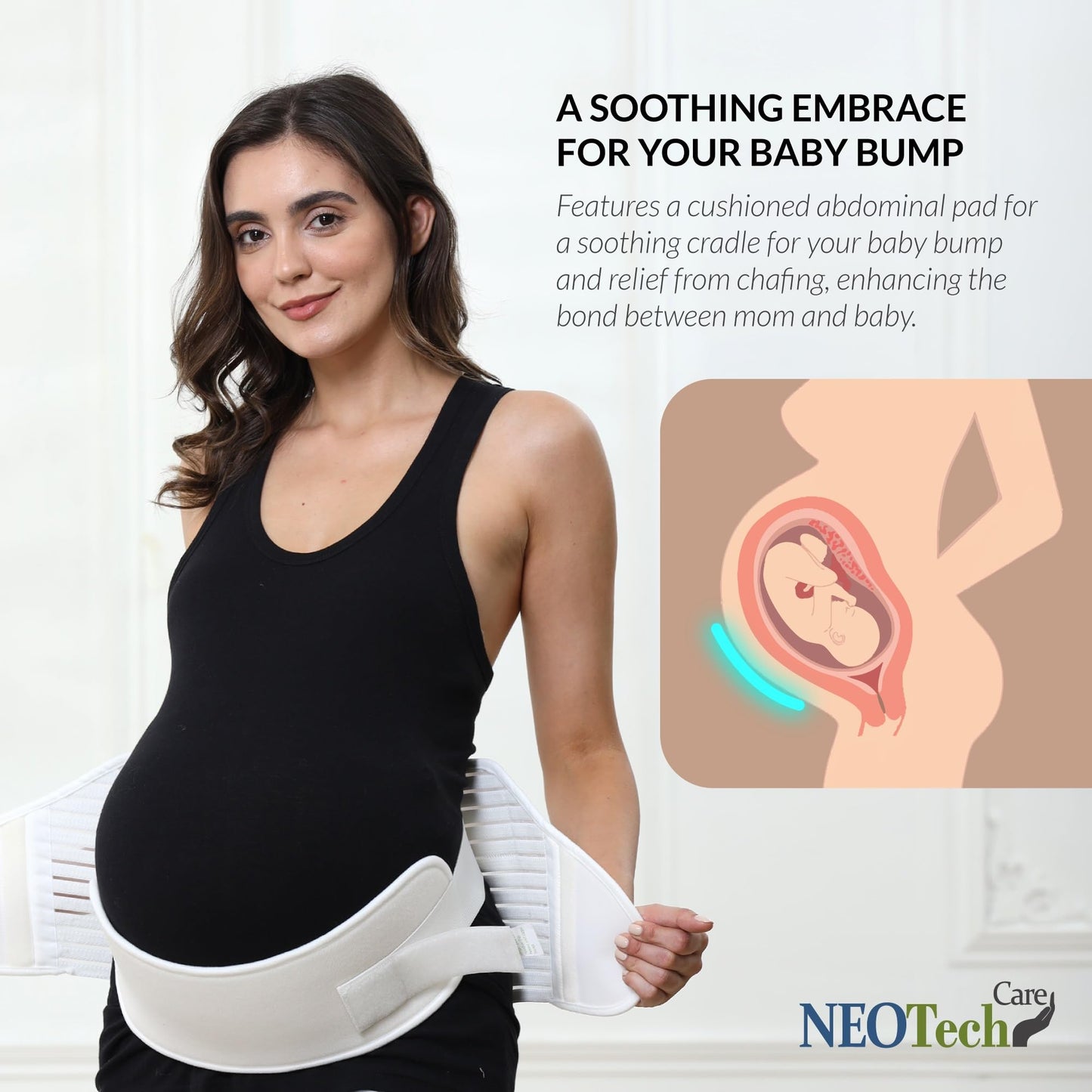 NeoTech Care Pregnancy Support Maternity Belt, Waist/Back/Abdomen Band, Belly Brace (Size M, Black Color)