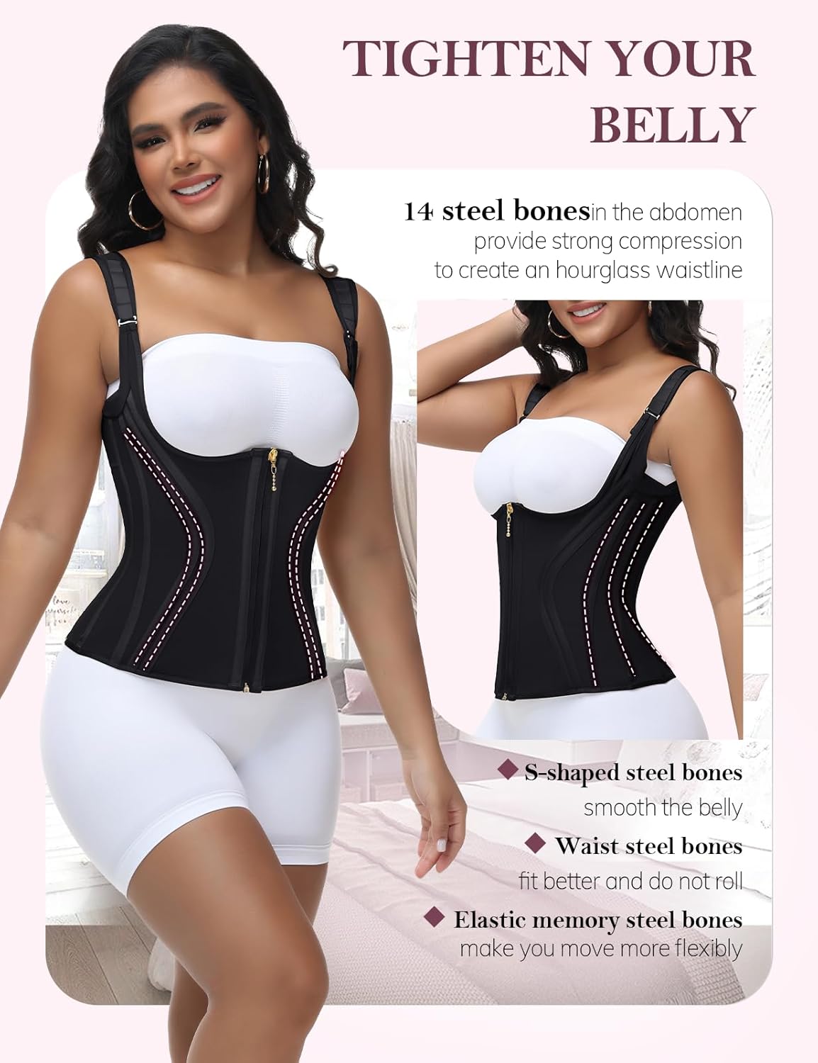 SHAPSHE Waist Trainer for Women Tummy Control Corset Sport Workout Body Shaper Compression Vest for Postpartum Gym with strap