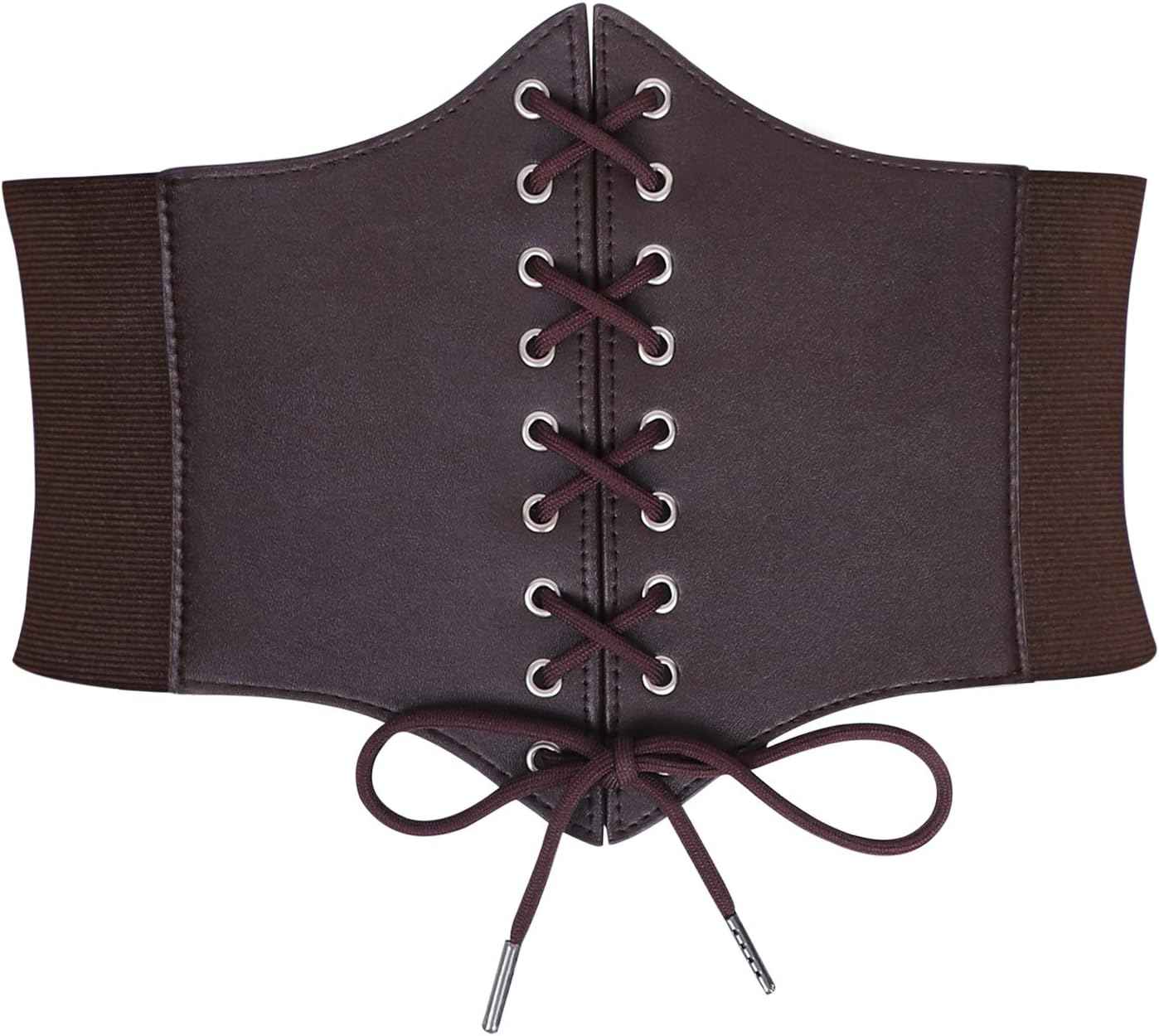 WHIPPY Women's Lace-up Corset Elastic Waist Belt, Tied Waspie Wide Belt for Women Halloween Costume
