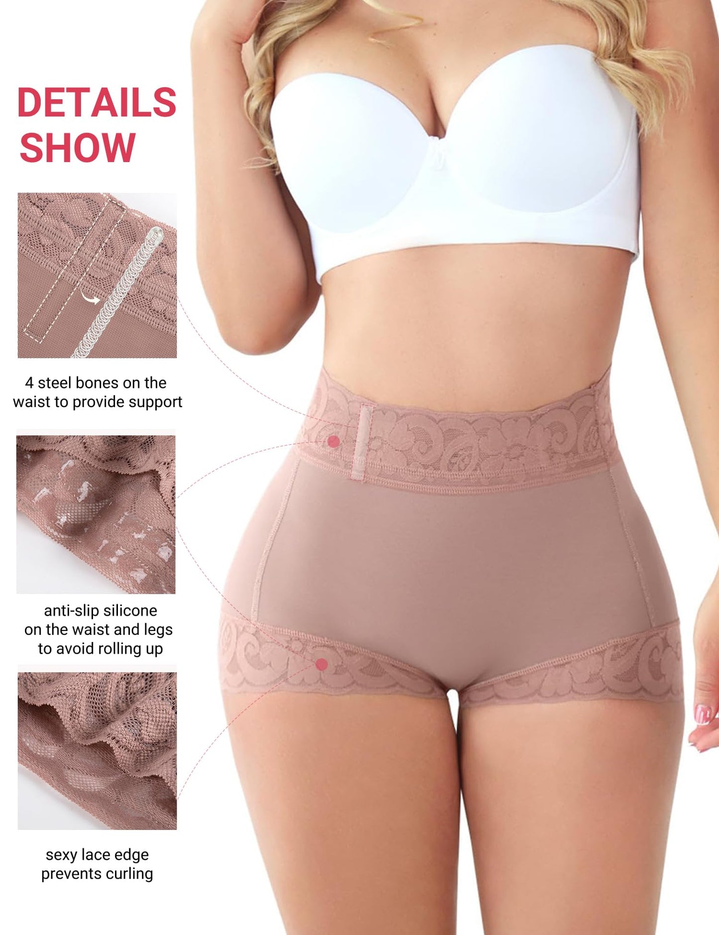 Butt Lifting Panties, Tummy Control Shapewear for Women Compression Underwear Short Lace Butt Lifter Shapewear