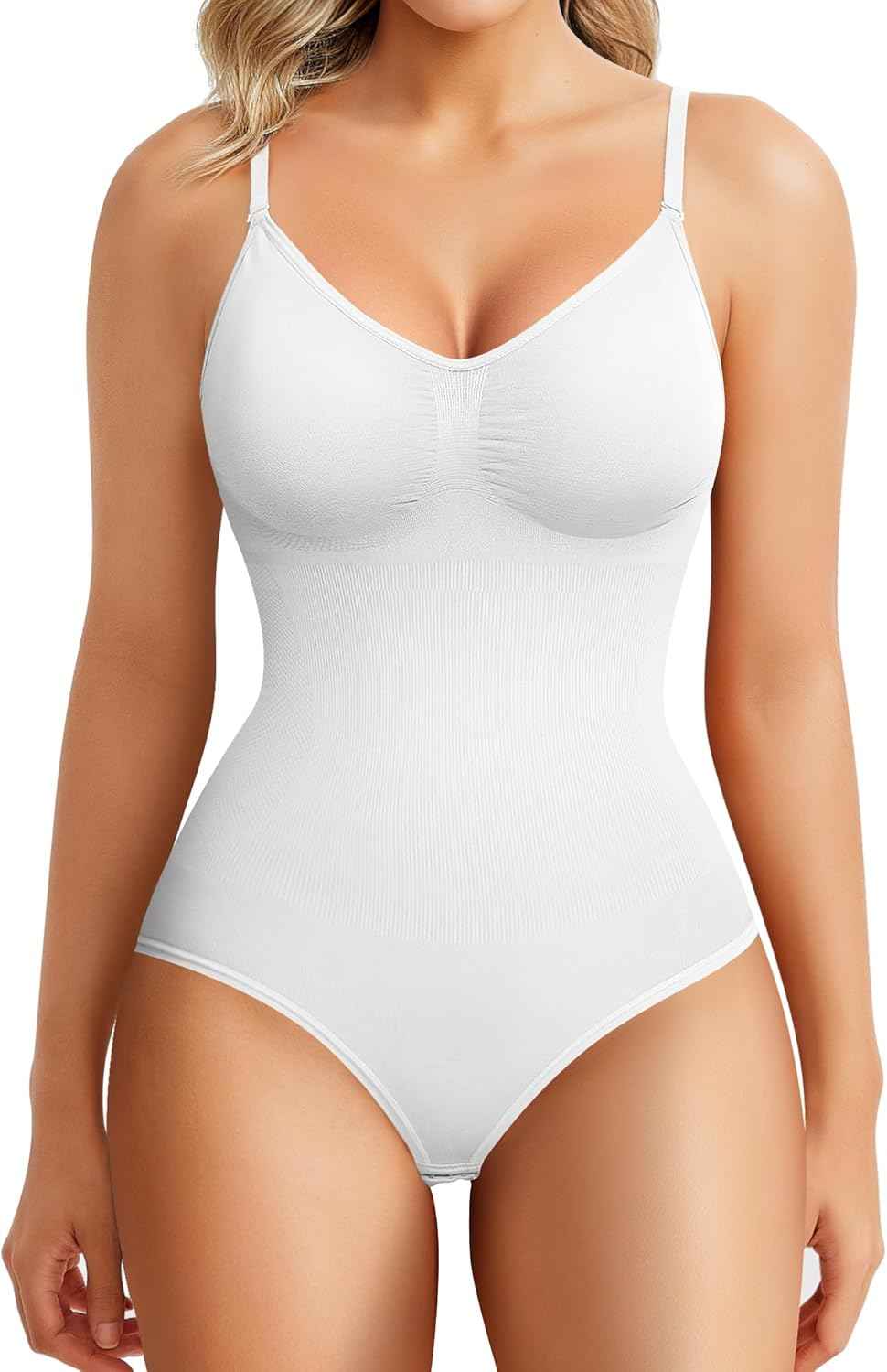 BRABIC Womens' Seamless Sleeveless V-Neck Bodysuit Shapewear Tummy Control