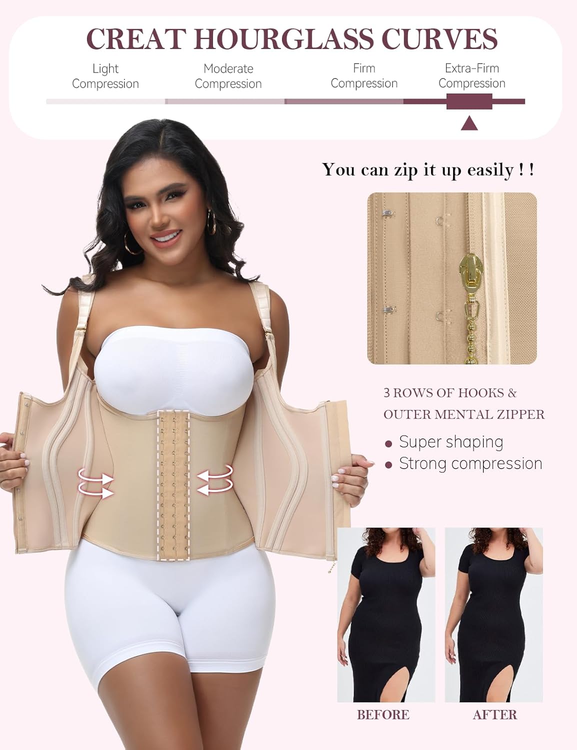 SHAPSHE Waist Trainer for Women Tummy Control Corset Sport Workout Body Shaper Compression Vest for Postpartum Gym with strap