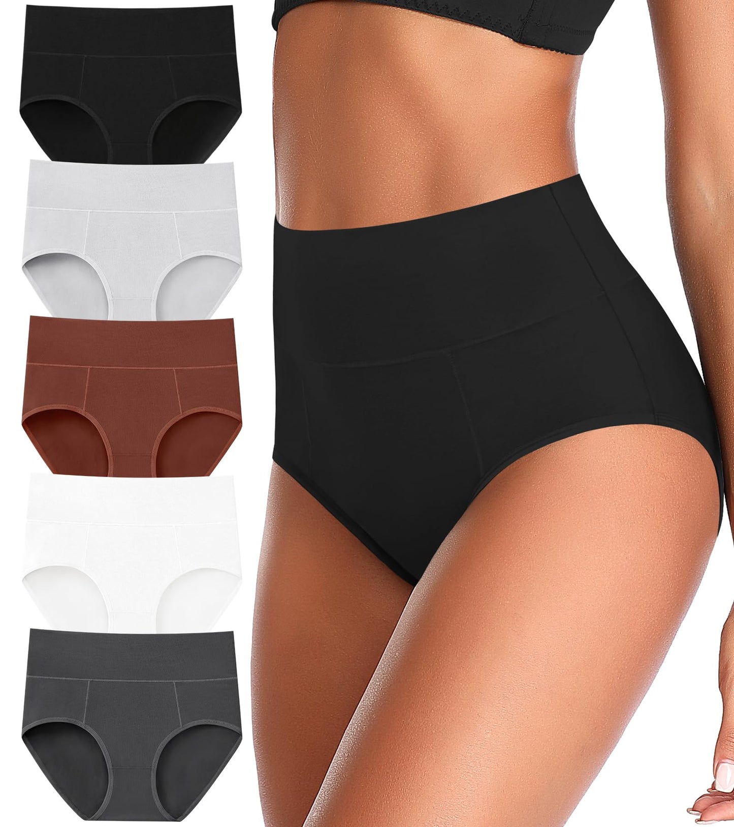 ASIMOON Tummy Control High Waisted Underwear for Women Cotton Plus Size Full Coverage Panties Ladies Briefs
