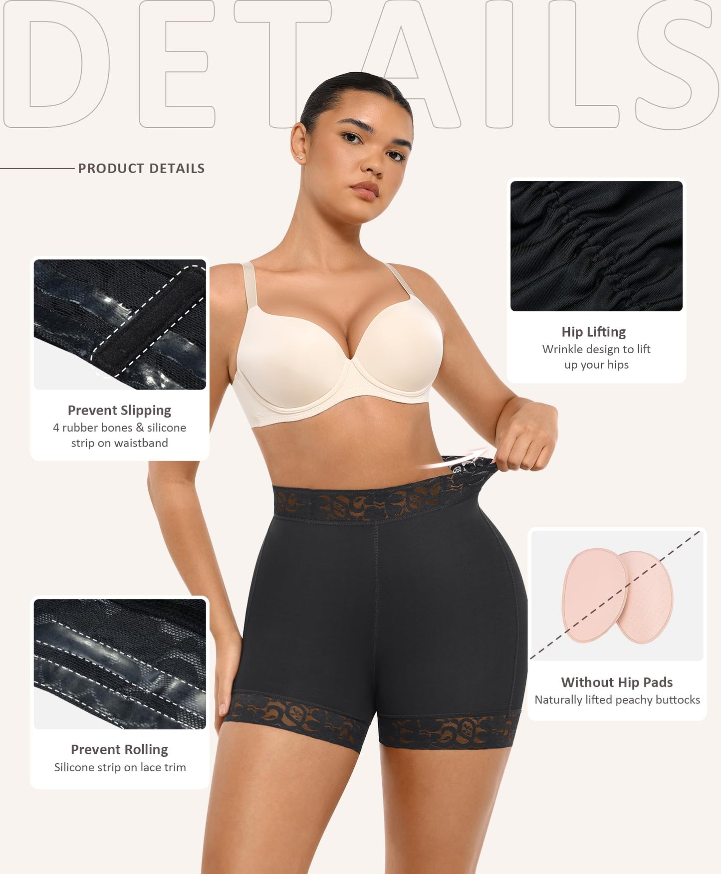 FeelinGirl Butt Lifter Panties Hip Enhancer Shapewear Tummy Control Body Shaper Shorts