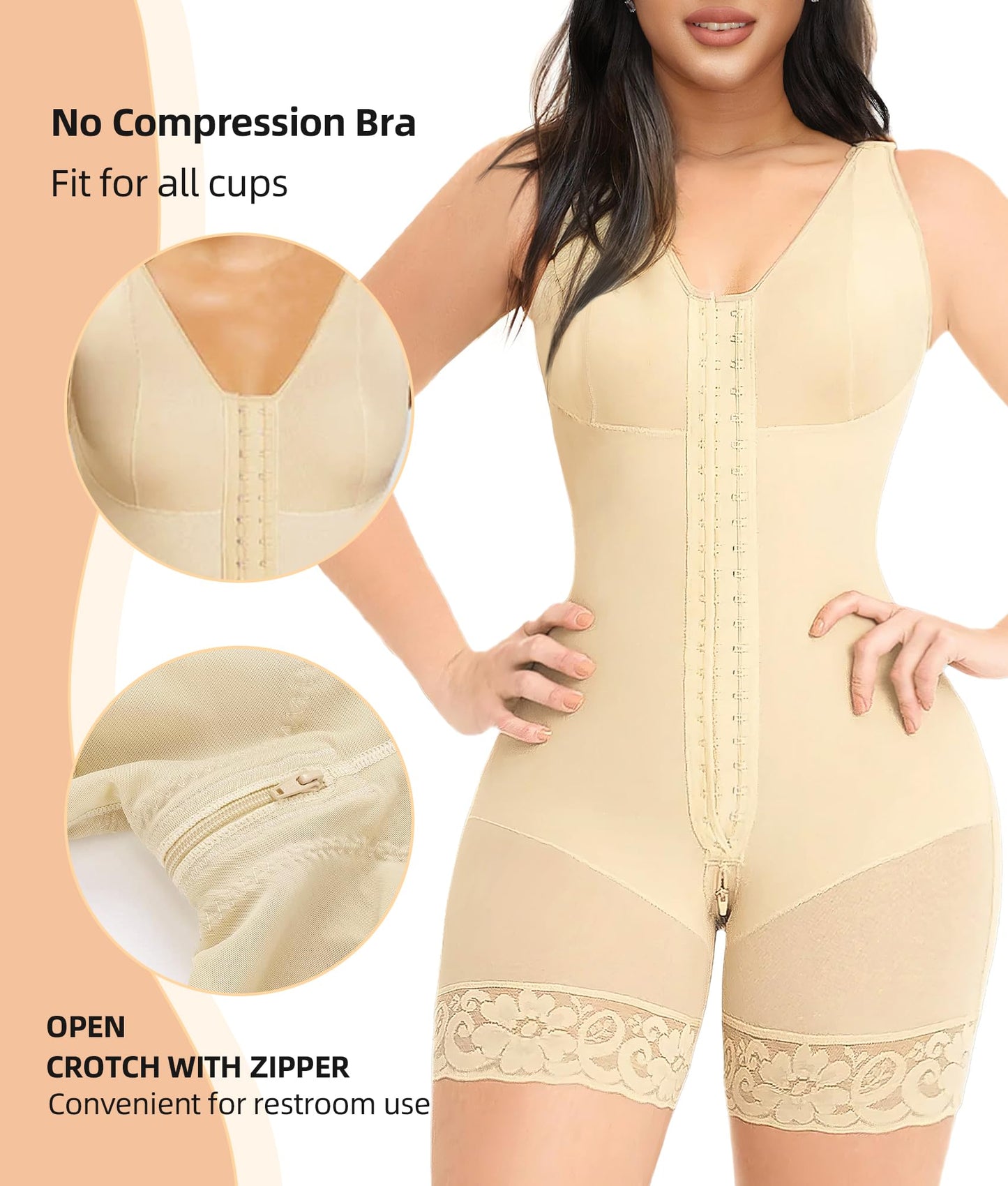 YIANNA Fajas Colombianas Shapewear for Women Tummy Control Post Surgery Full Body Shaper Butt Lifter with Zipper Crotch