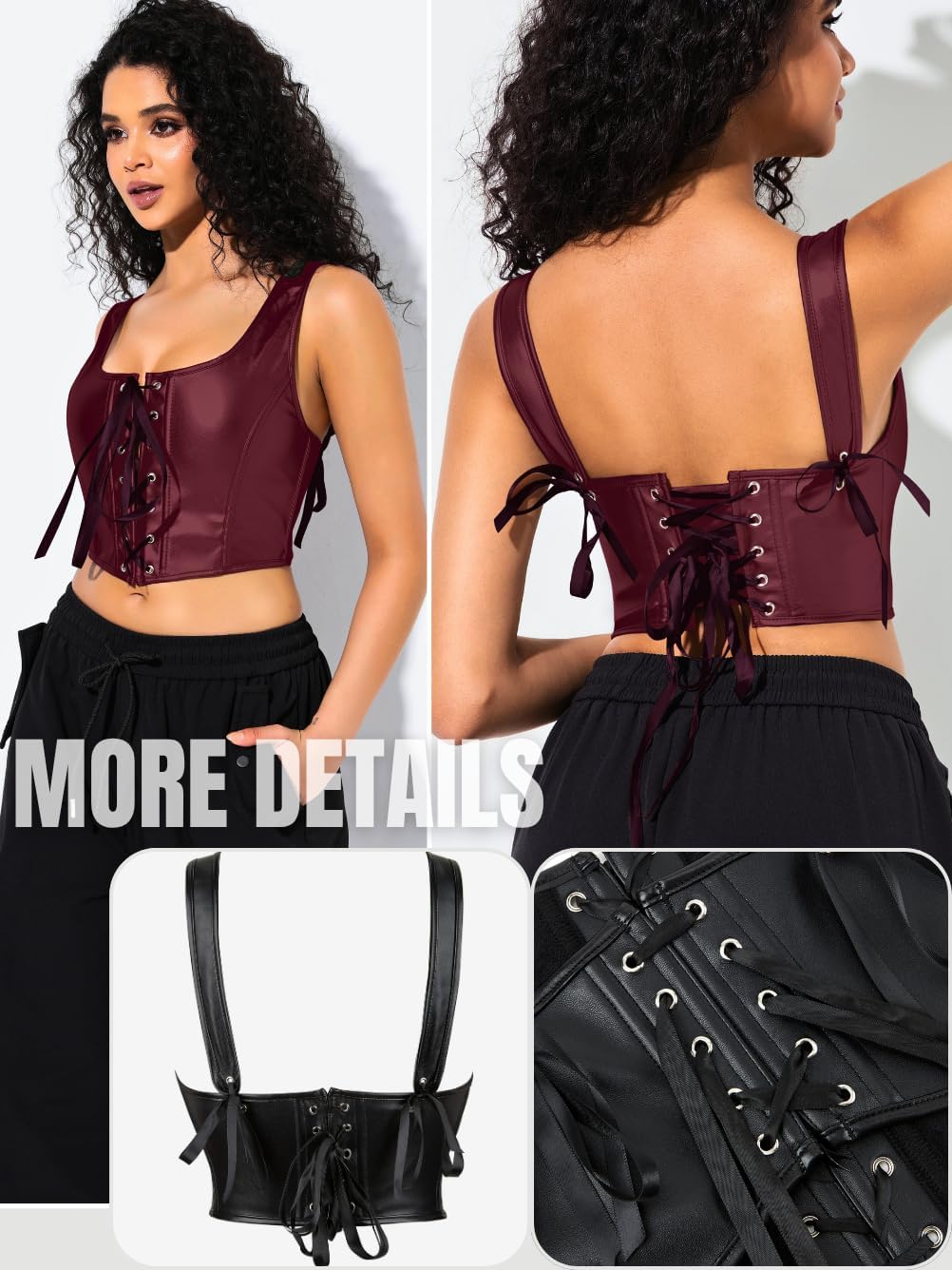 Renaissance Corsets Leather, Lace Up Overbust, S-6XL Sexy Tops