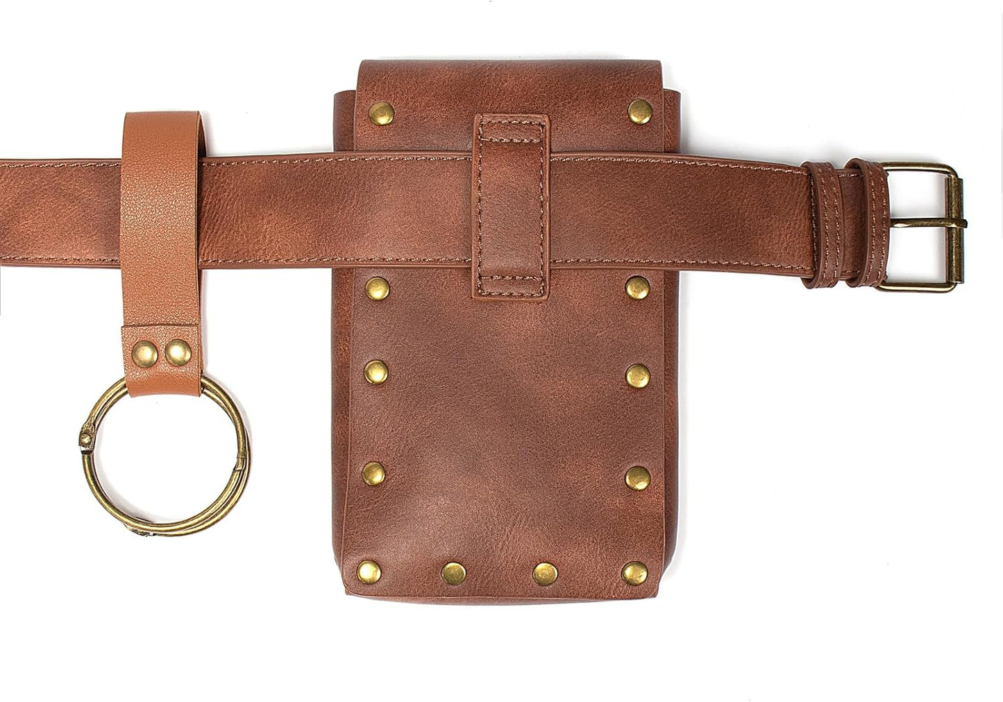 Belt Pouch Waist Bag Fanny Pack Steampunk Phone Holder Medieval Bag Leather Belt Renaissance Cosplay Costume Accessories (Tri-Black)