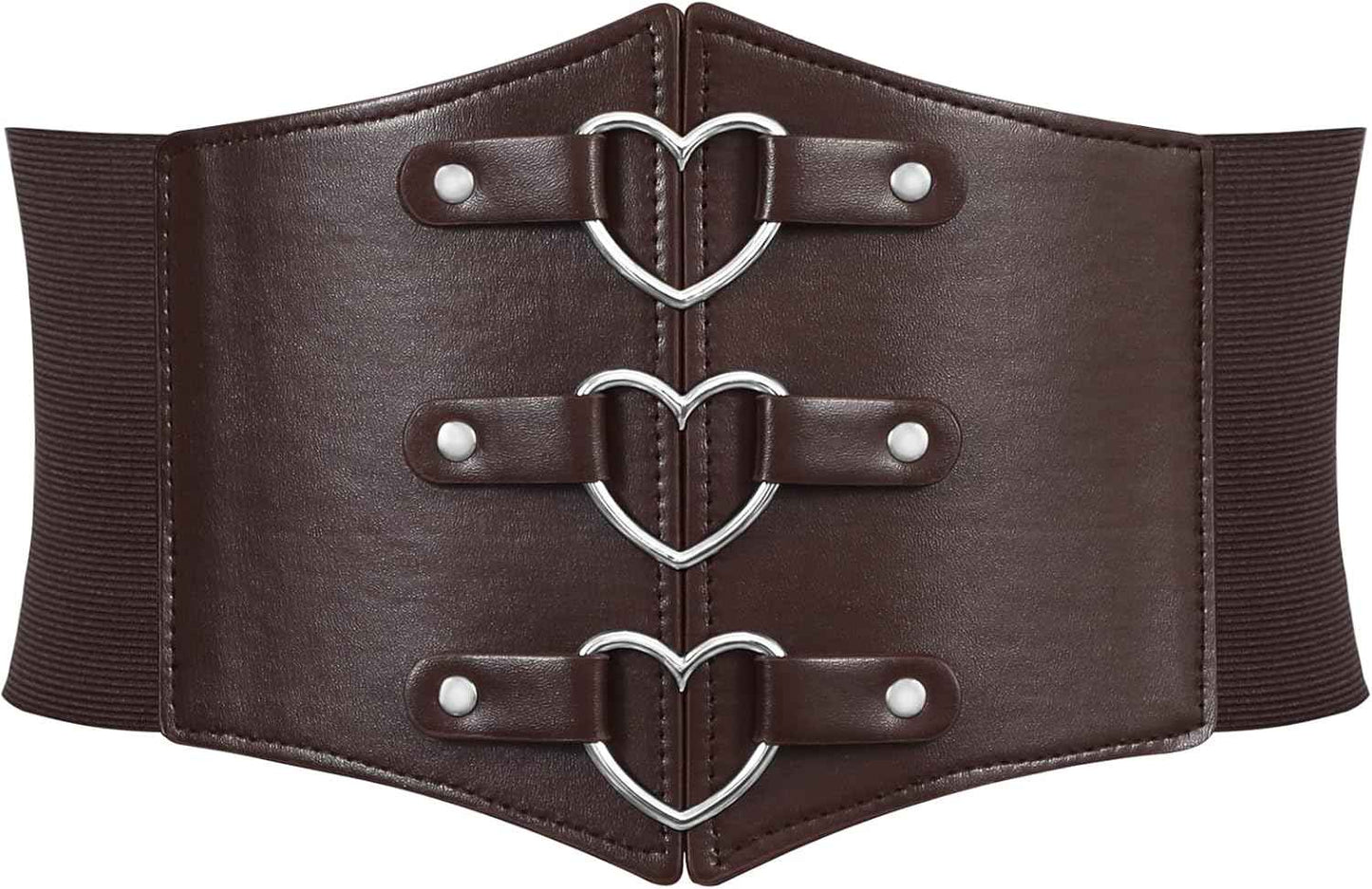 Women Corset Belt Metal O-Ring Heart-Ring Wide Elastic Waspie Waist Belt for Daily Cosplay Halloween Costumes