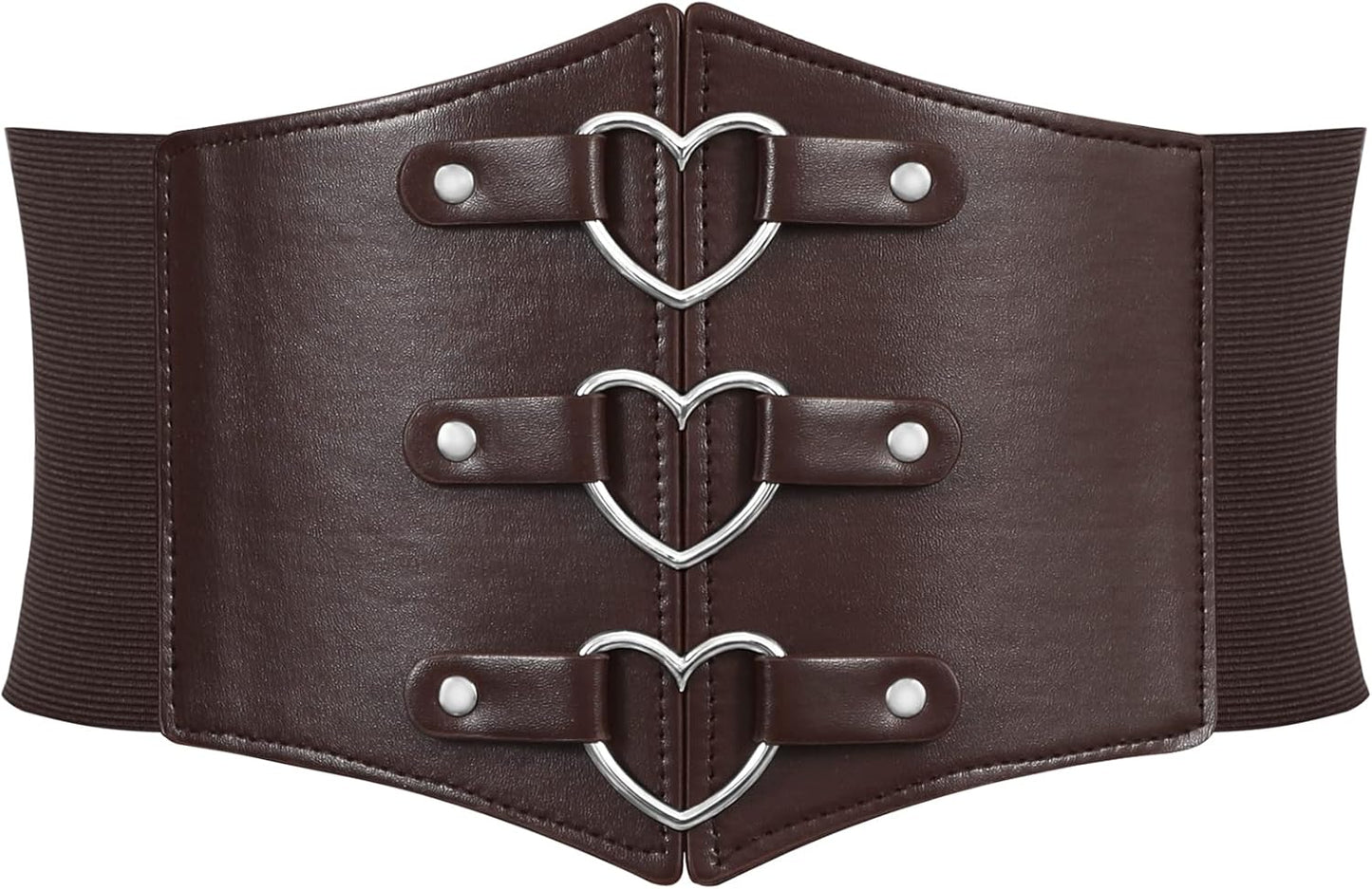 Women Corset Belt Metal O-Ring Heart-Ring Wide Elastic Waspie Waist Belt for Daily Cosplay Halloween Costumes