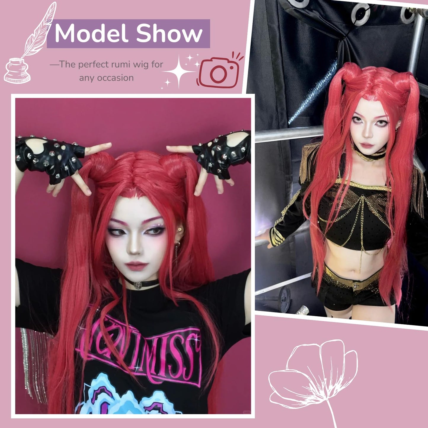 Snugeasy Rumi Costume Kids Wig Cosplay, Anime Mira Zoey Costume Wigs for Women Men, Purple Braid Wig Outfit Hair Halloween Cosplay Props