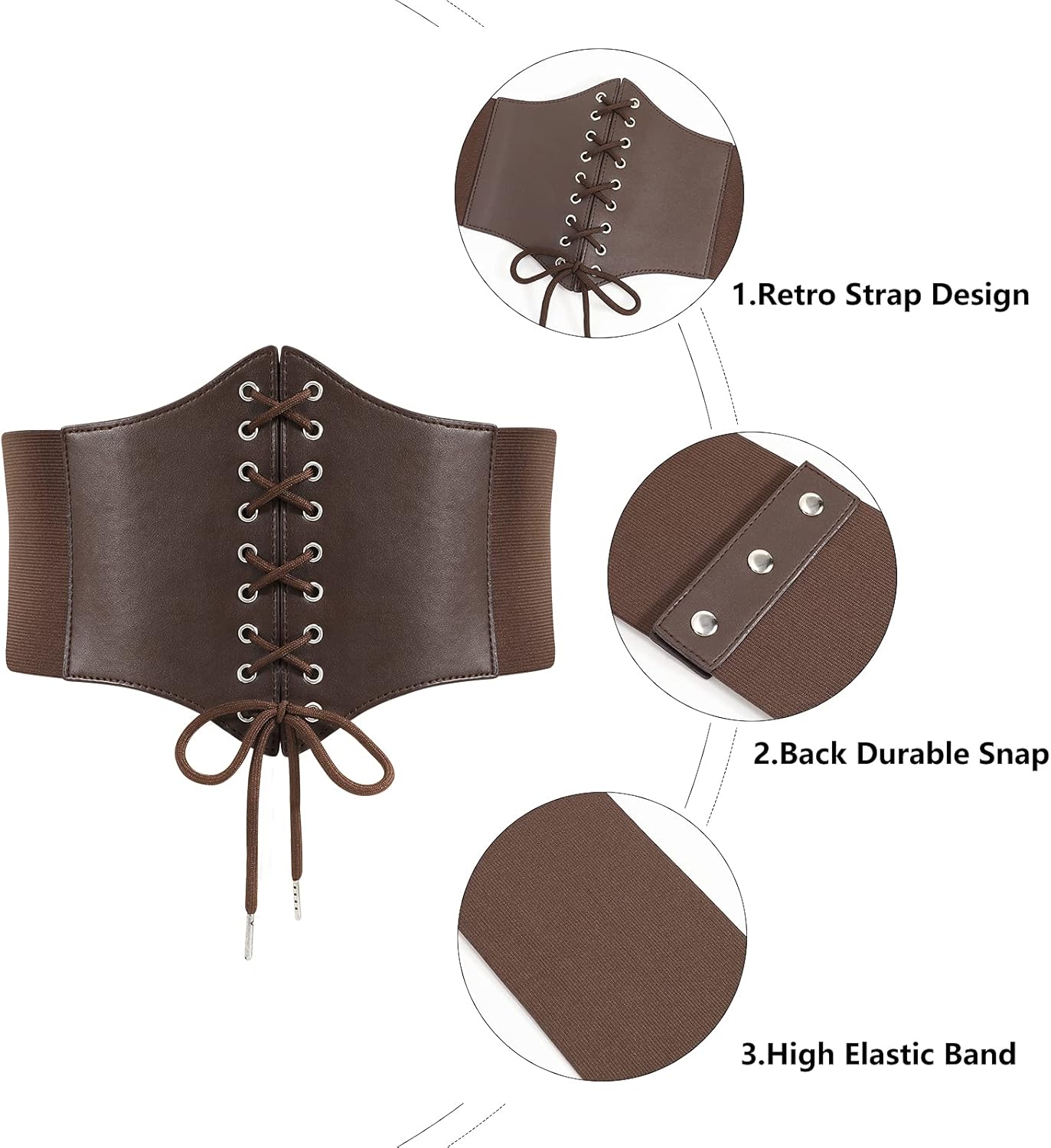 LEACOOLKEY Women Black Tied Waspie Belt, Lace-up Cinch Belt, Corset Elastic Waist Belt