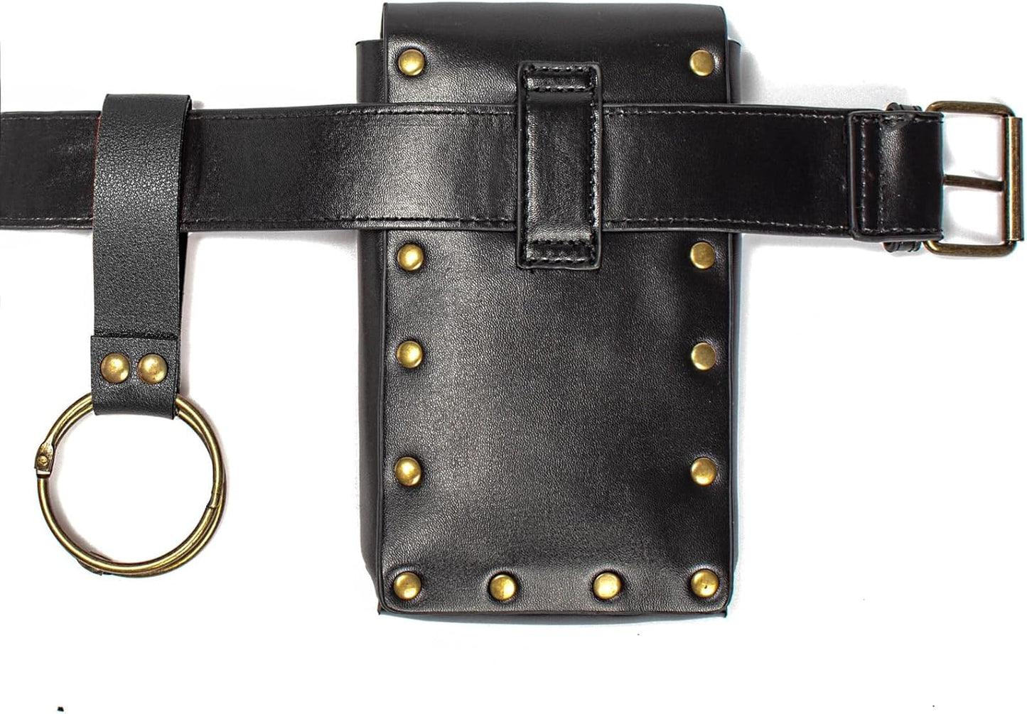 Belt Pouch Waist Bag Fanny Pack Steampunk Phone Holder Medieval Bag Leather Belt Renaissance Cosplay Costume Accessories (Tri-Black)