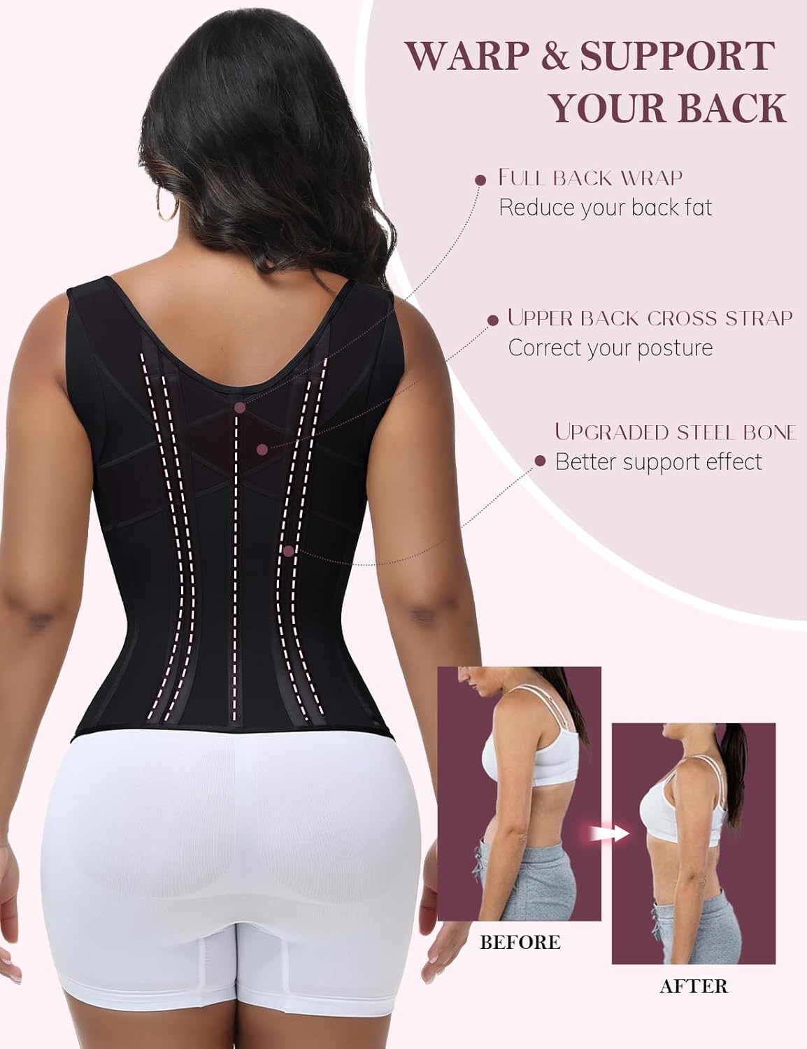 SHAPSHE Waist Trainer for Women Tummy Control Corset Sport Workout Body Shaper Compression Vest for Postpartum Gym with strap