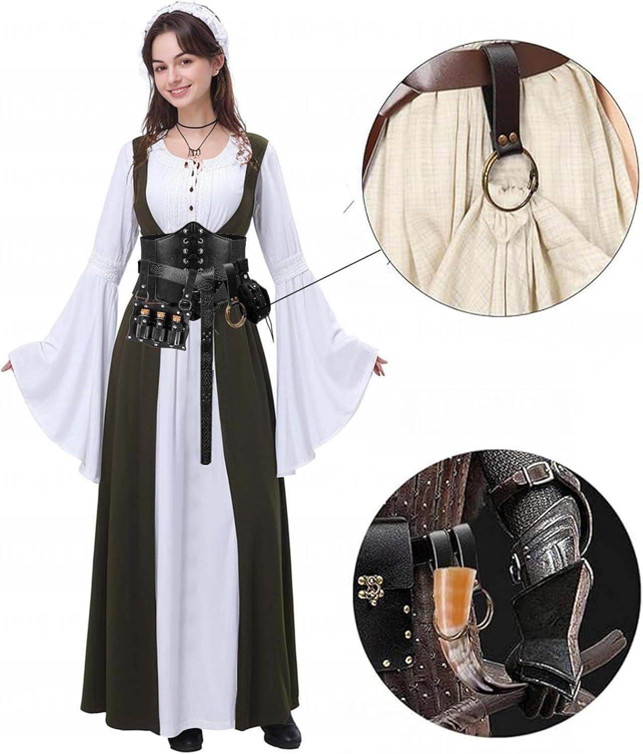 SUMGOGO 5PCS Renaissance Costume Corset Belt Pouch Potion Bottle Vila Sword Frog Hook Medieval Festival Halloween Accessory
