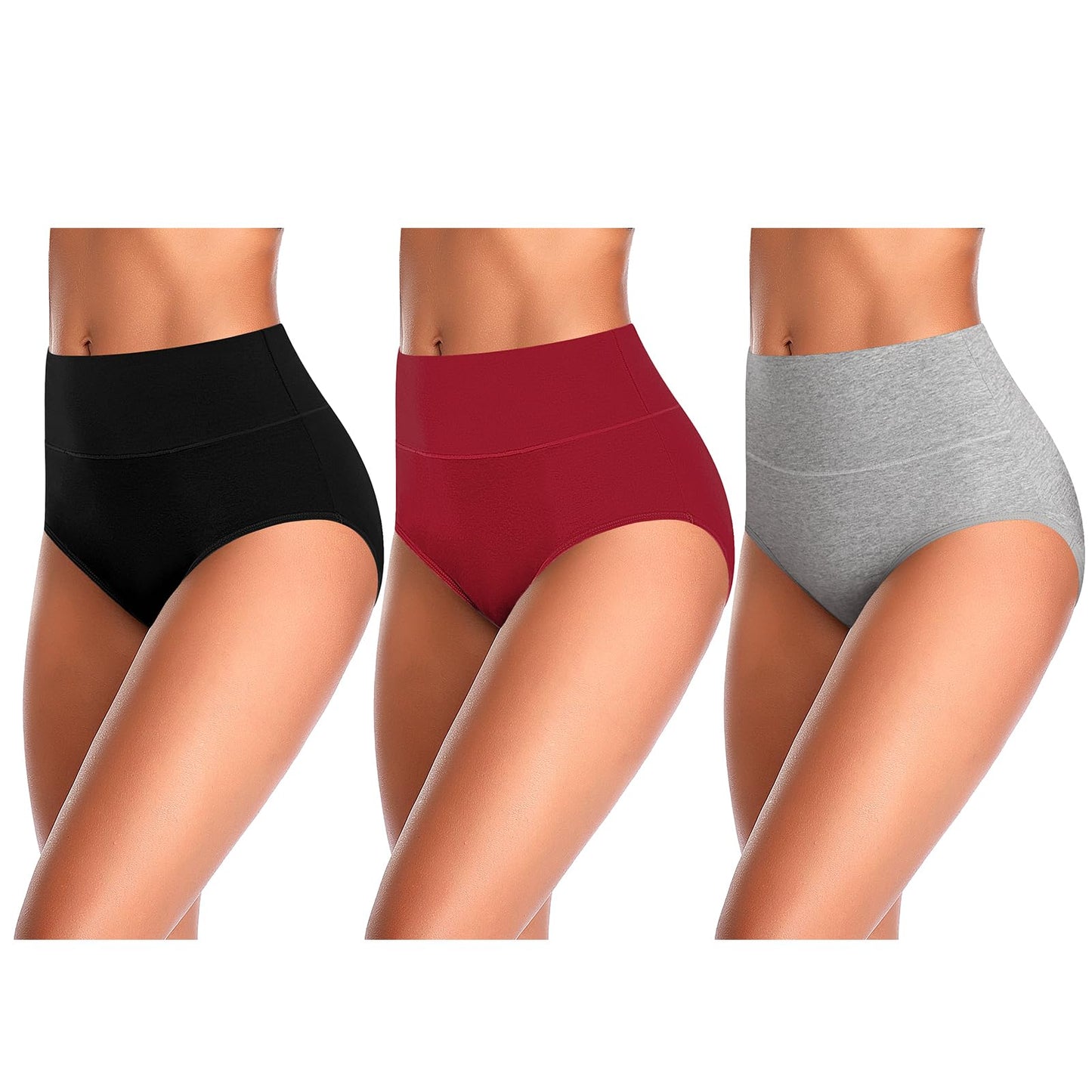 ASIMOON Tummy Control High Waisted Underwear for Women Cotton Plus Size Full Coverage Panties Ladies Briefs