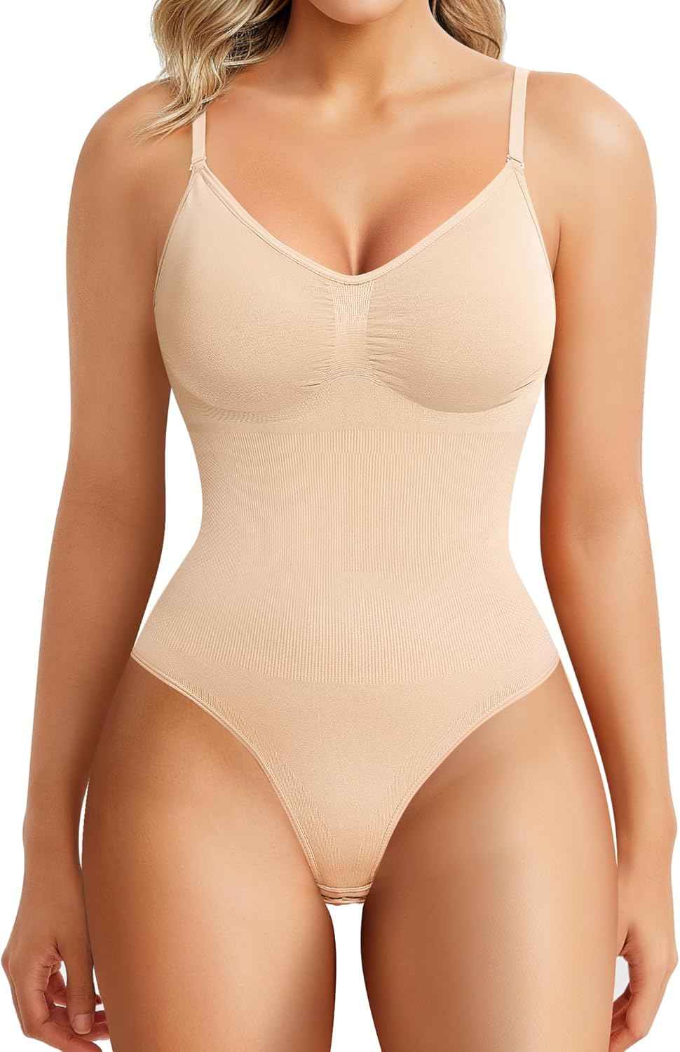 BRABIC Womens' Seamless Sleeveless V-Neck Bodysuit Shapewear Tummy Control