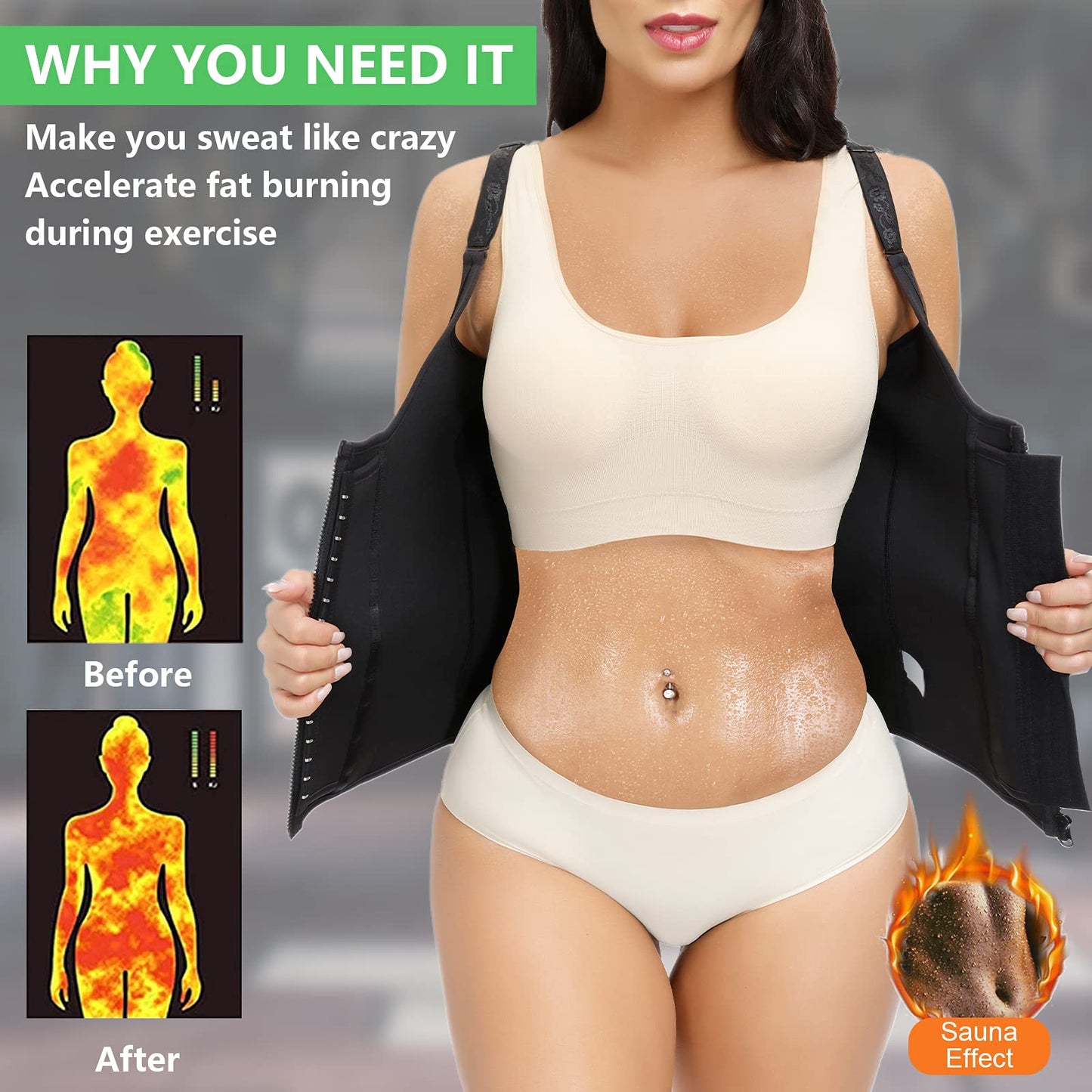 YADIFEN Waist Trainer Vest for Women,Zipper Corset Body Shaper for Tummy Control Neoprene Cincher Tank Top with Straps