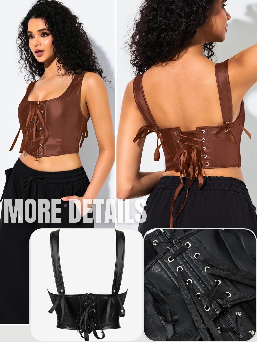 Renaissance Corsets Leather, Lace Up Overbust, S-6XL Sexy Tops