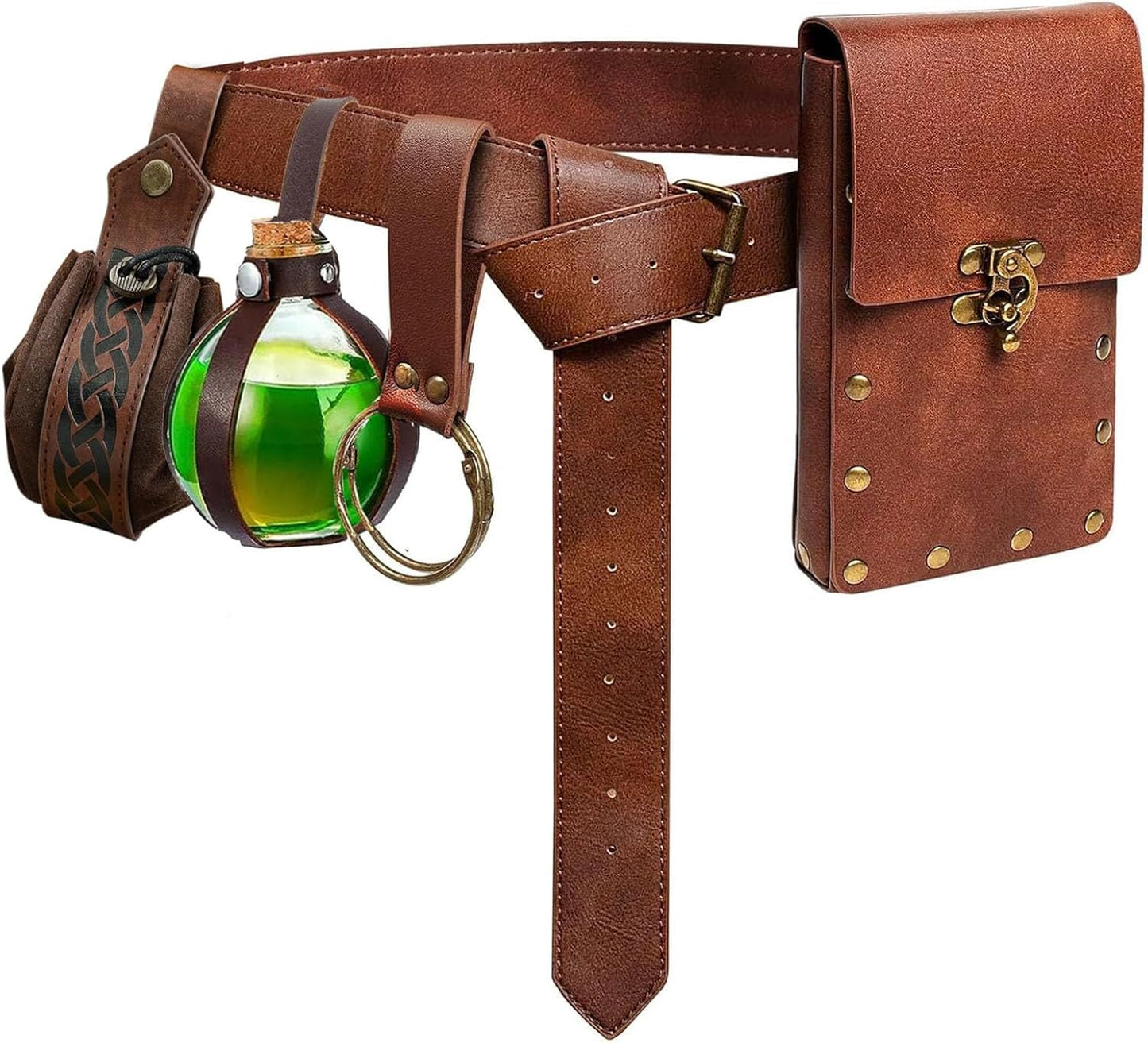 Belt Pouch Waist Bag Fanny Pack Steampunk Phone Holder Medieval Bag Leather Belt Renaissance Cosplay Costume Accessories (Tri-Black)