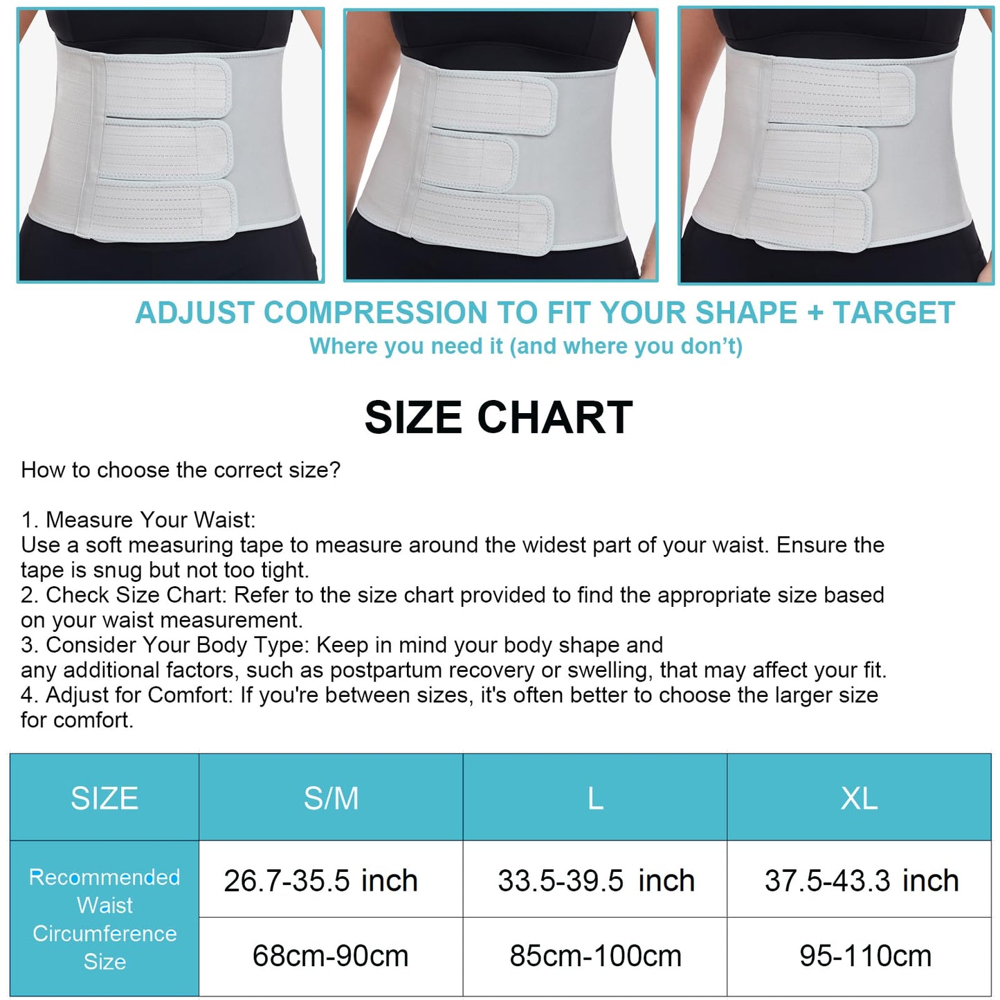 Postpartum Recovery Abdominal Binder Belly Band for Natural Delivery & C-Section Recovery, 9" High Compression Wrap