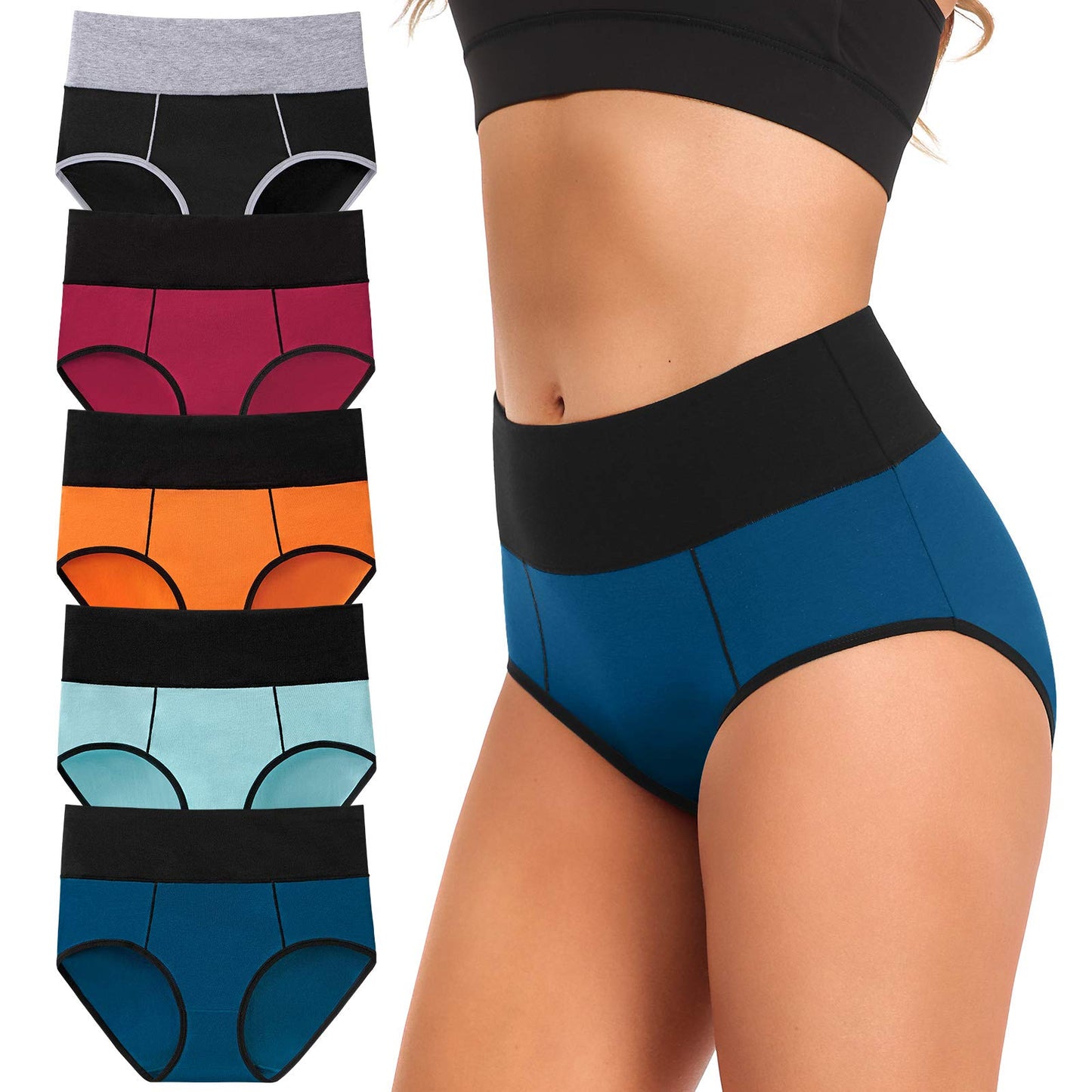 ASIMOON Tummy Control High Waisted Underwear for Women Cotton Plus Size Full Coverage Panties Ladies Briefs