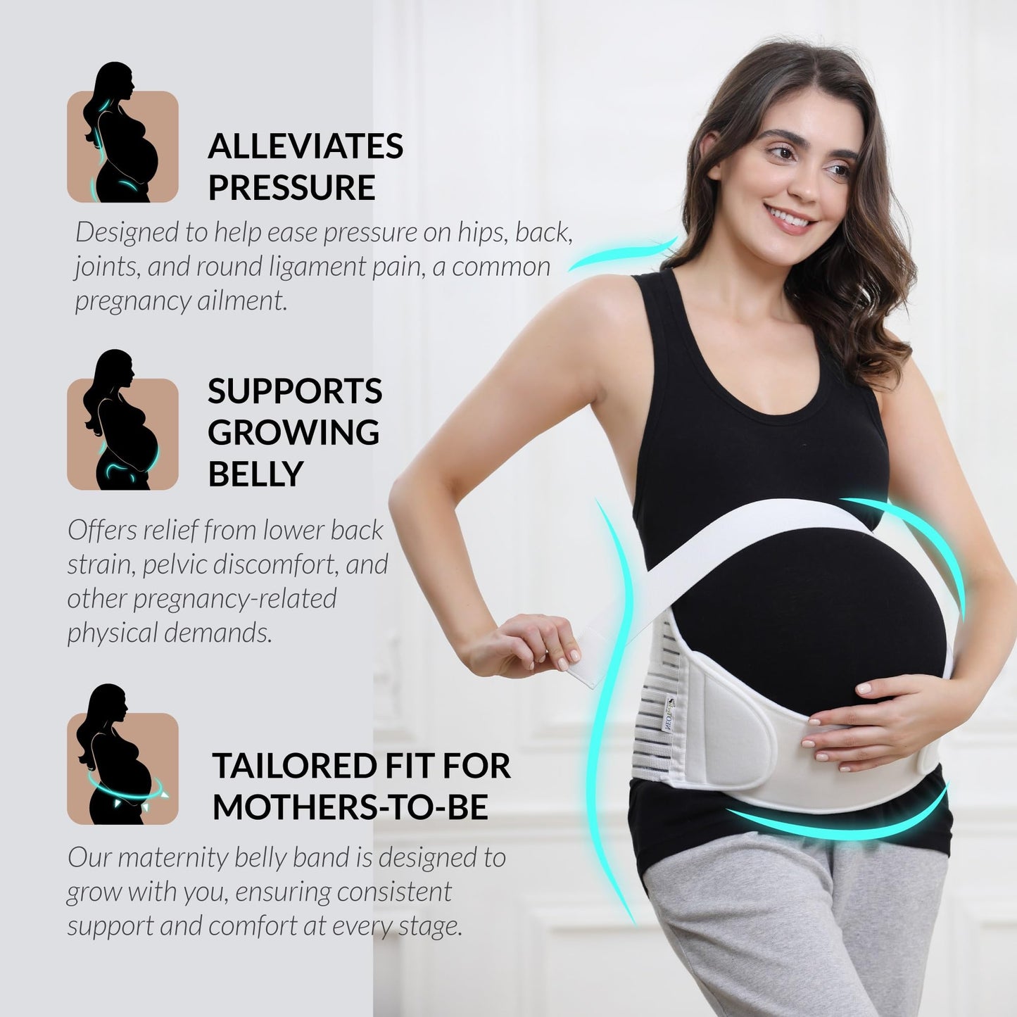 NeoTech Care Pregnancy Support Maternity Belt, Waist/Back/Abdomen Band, Belly Brace (Size M, Black Color)