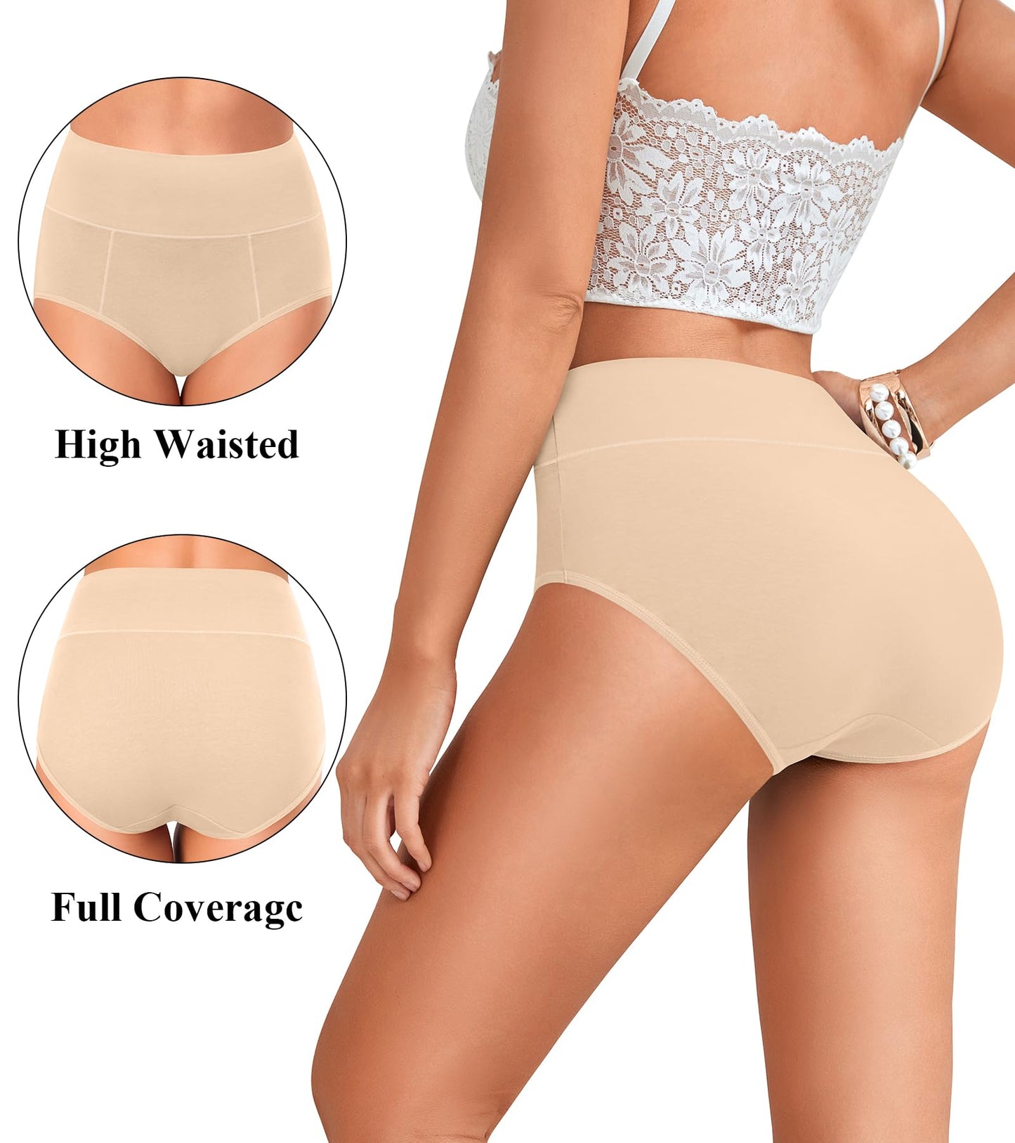ASIMOON Tummy Control High Waisted Underwear for Women Cotton Plus Size Full Coverage Panties Ladies Briefs