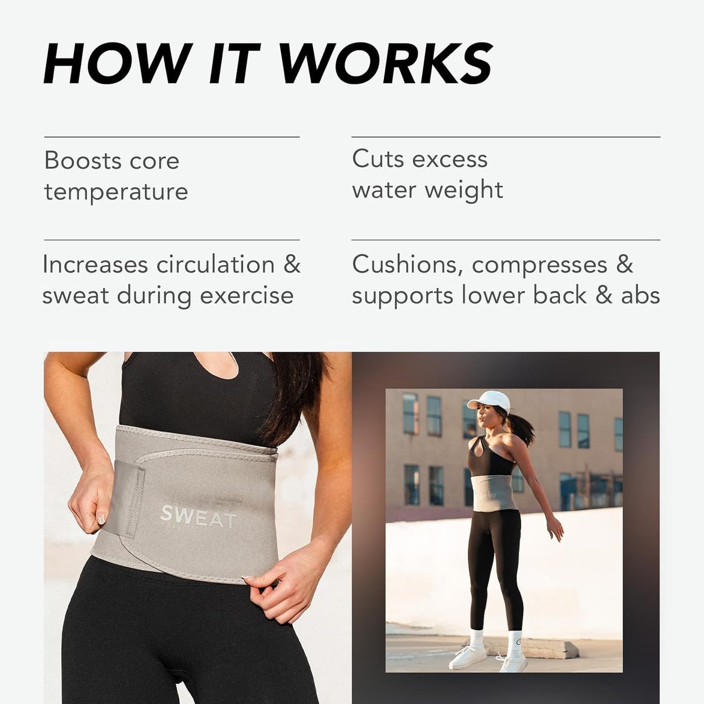 Sports Research® Sweet Sweat Waist Trimmer - Premium Sweat Enhancing Fitness Belt for Women & Men - 5 Adjustable Sizes